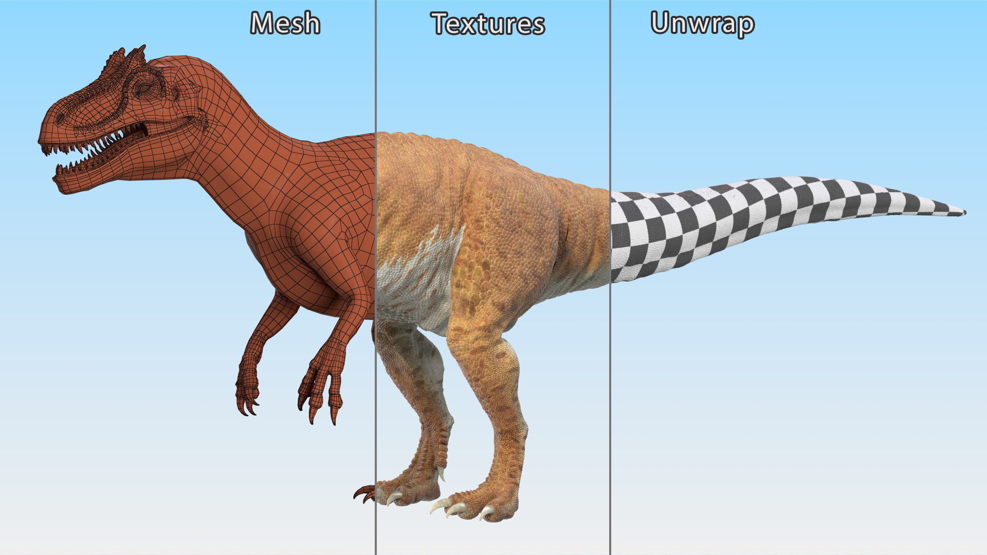 Allosaurus Yellow Coloring Rigged for Cinema 4D 3D