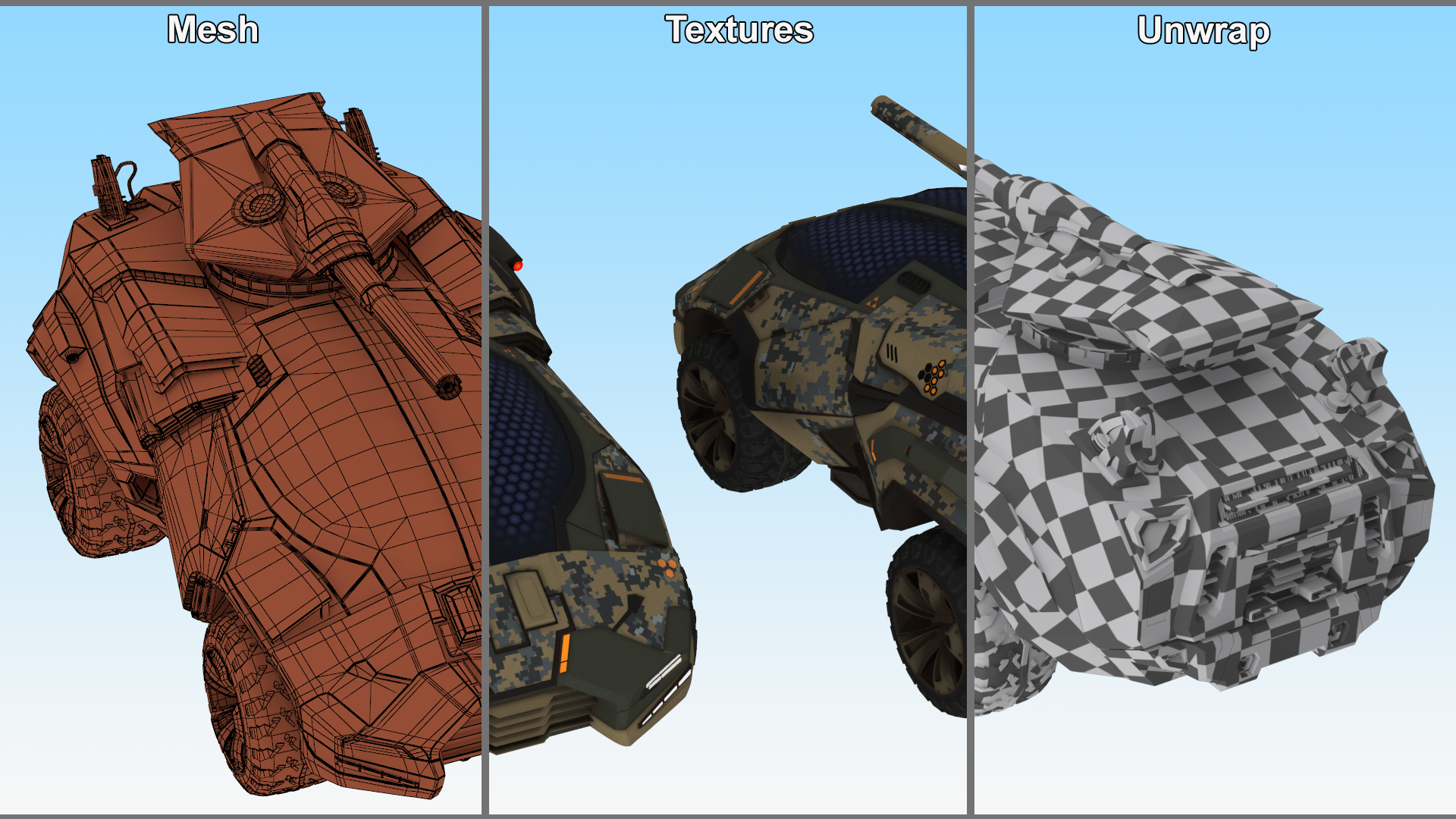 3D Futuristic Armored Military Car