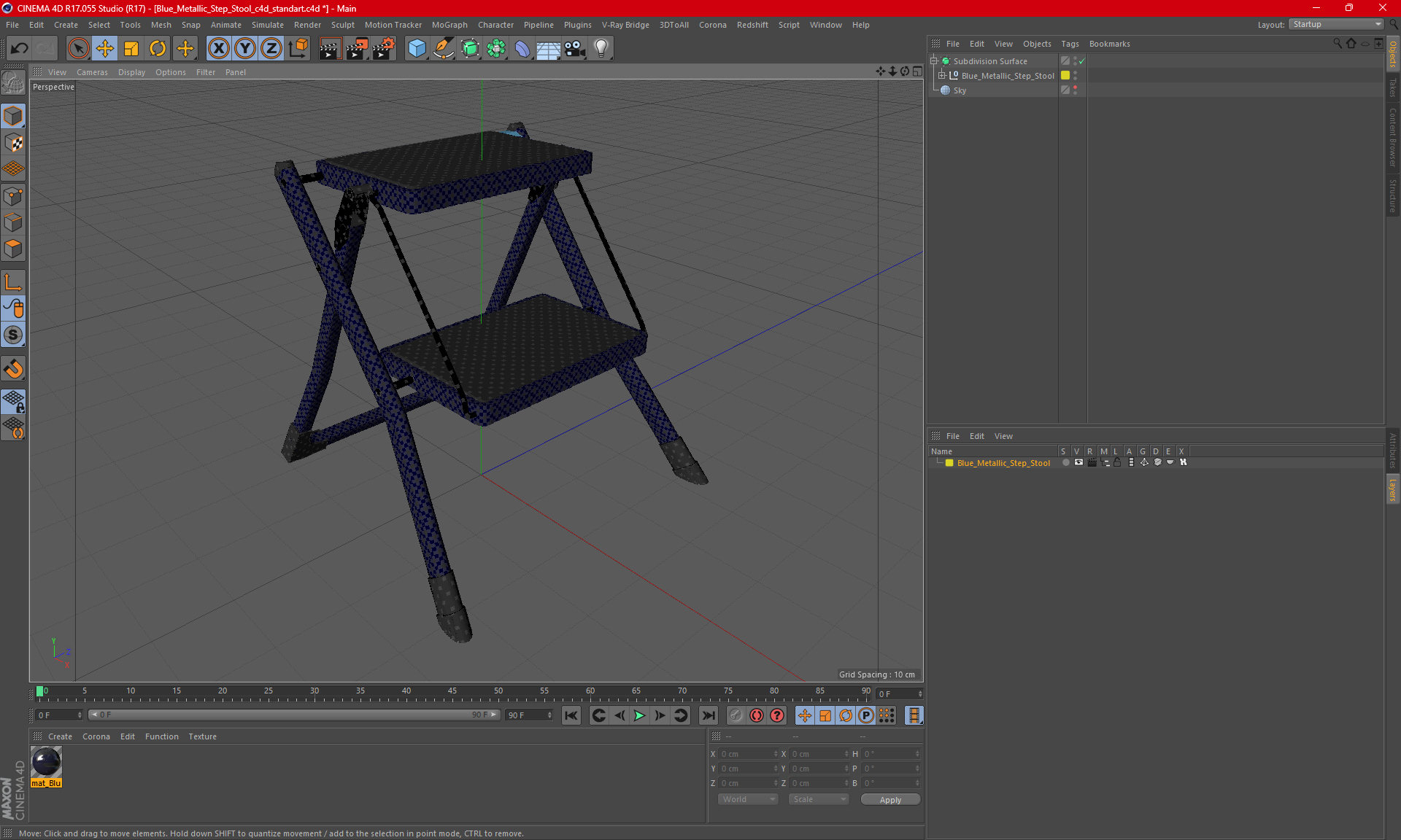 Blue Metallic Step Stool 3D model