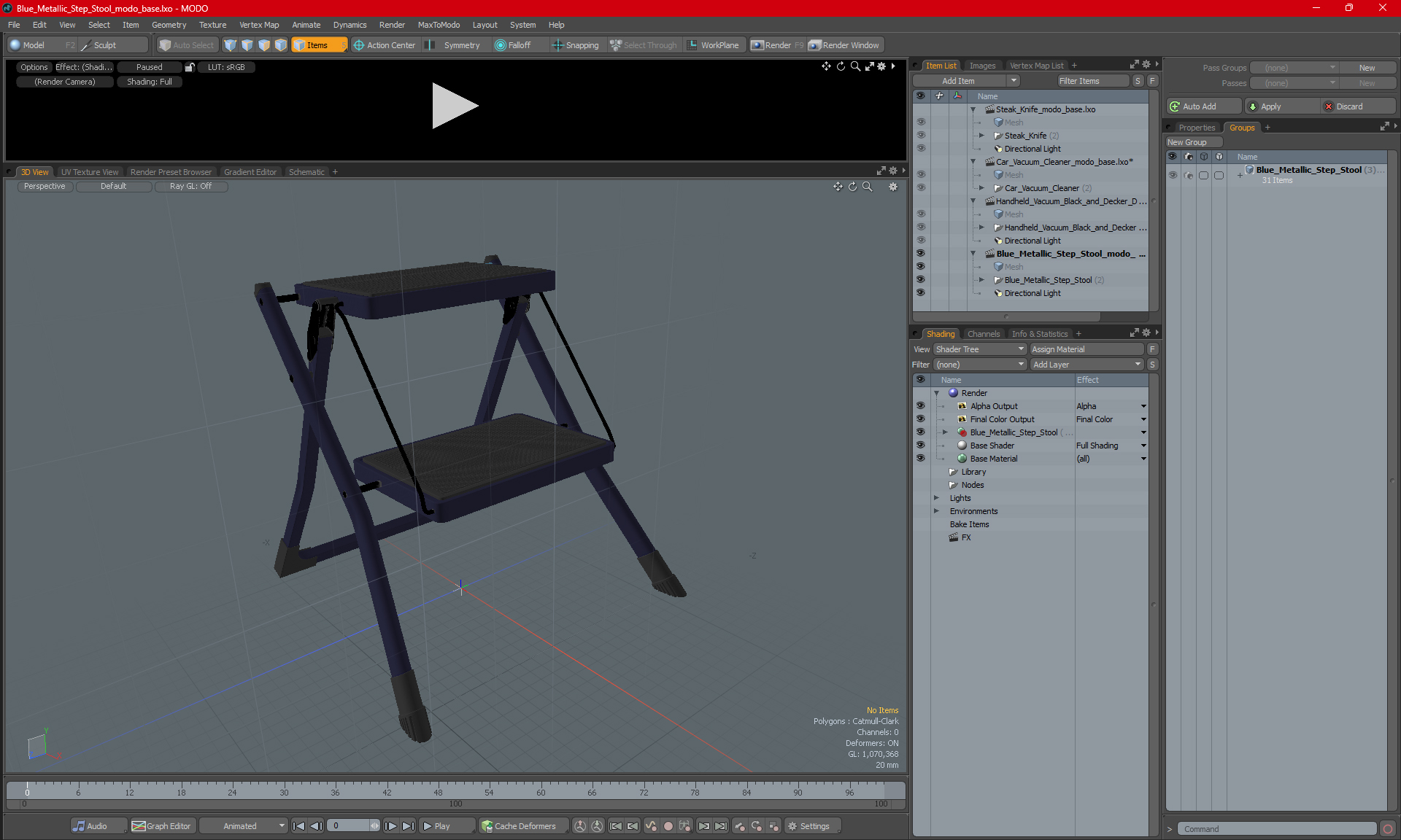 Blue Metallic Step Stool 3D model
