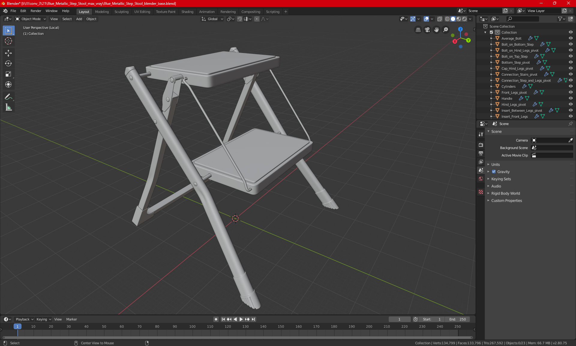 Blue Metallic Step Stool 3D model
