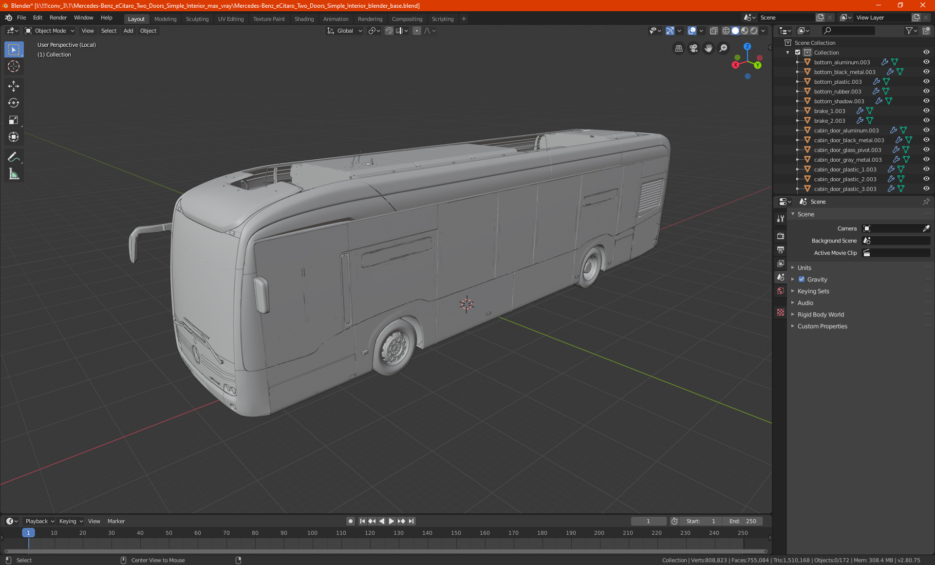 Mercedes-Benz eCitaro Two Doors Simple Interior 3D