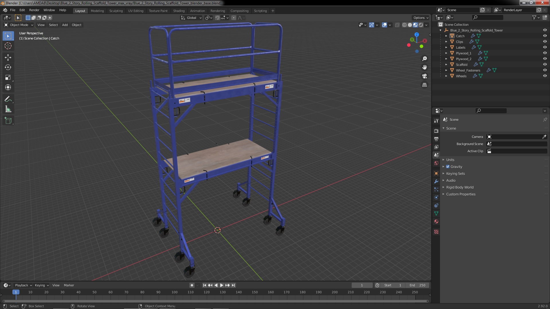 3D model Blue 2 Story Rolling Scaffold Tower