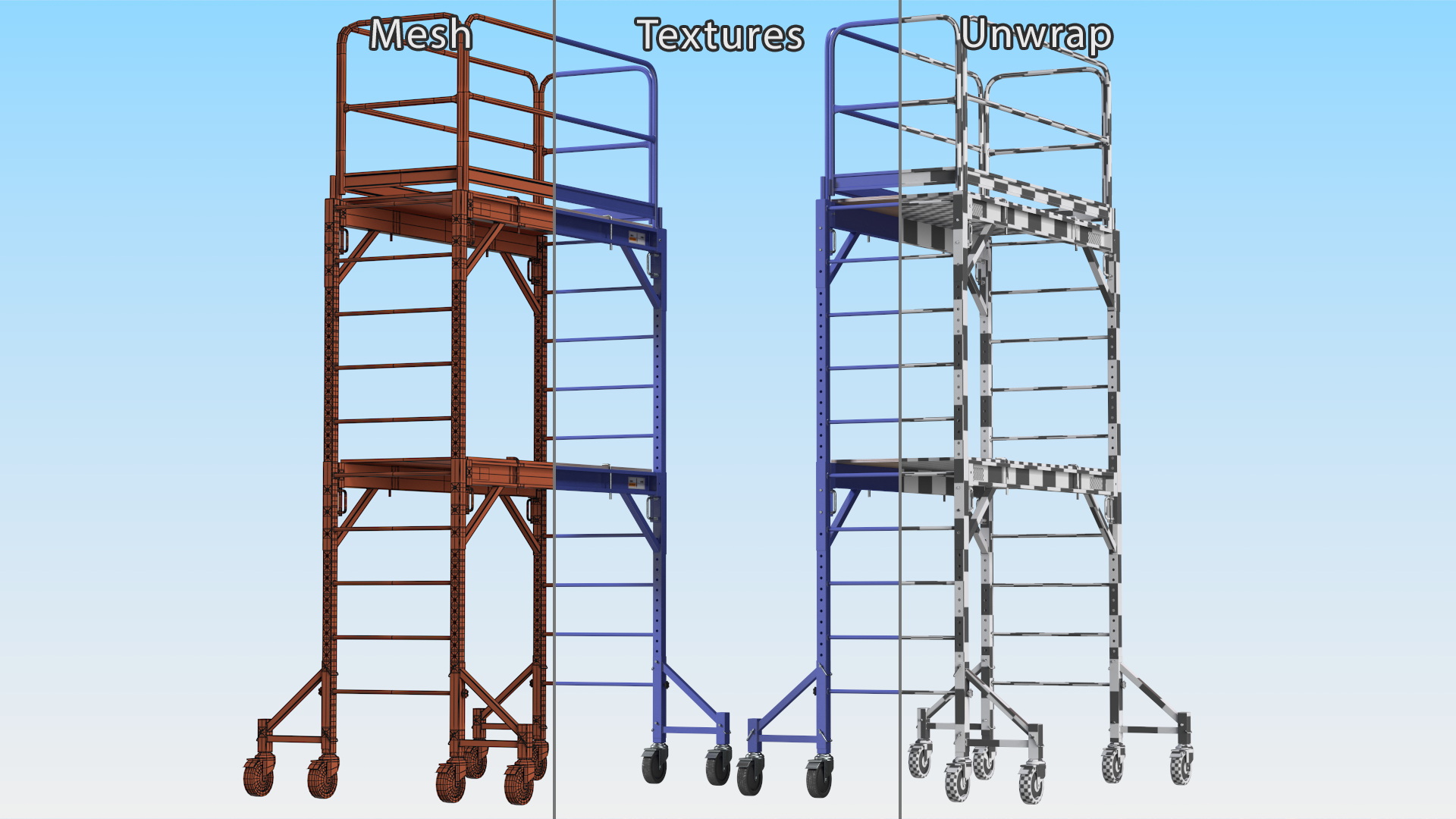3D model Blue 2 Story Rolling Scaffold Tower