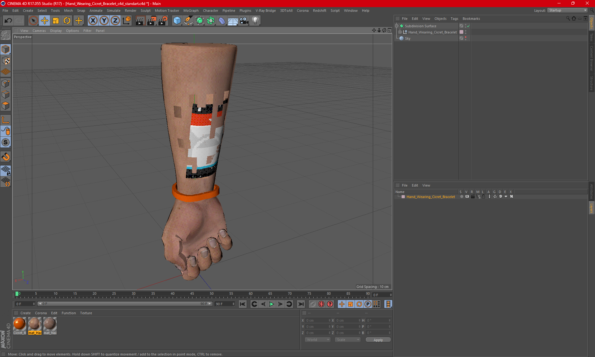 3D Hand Wearing Cicret Bracelet model