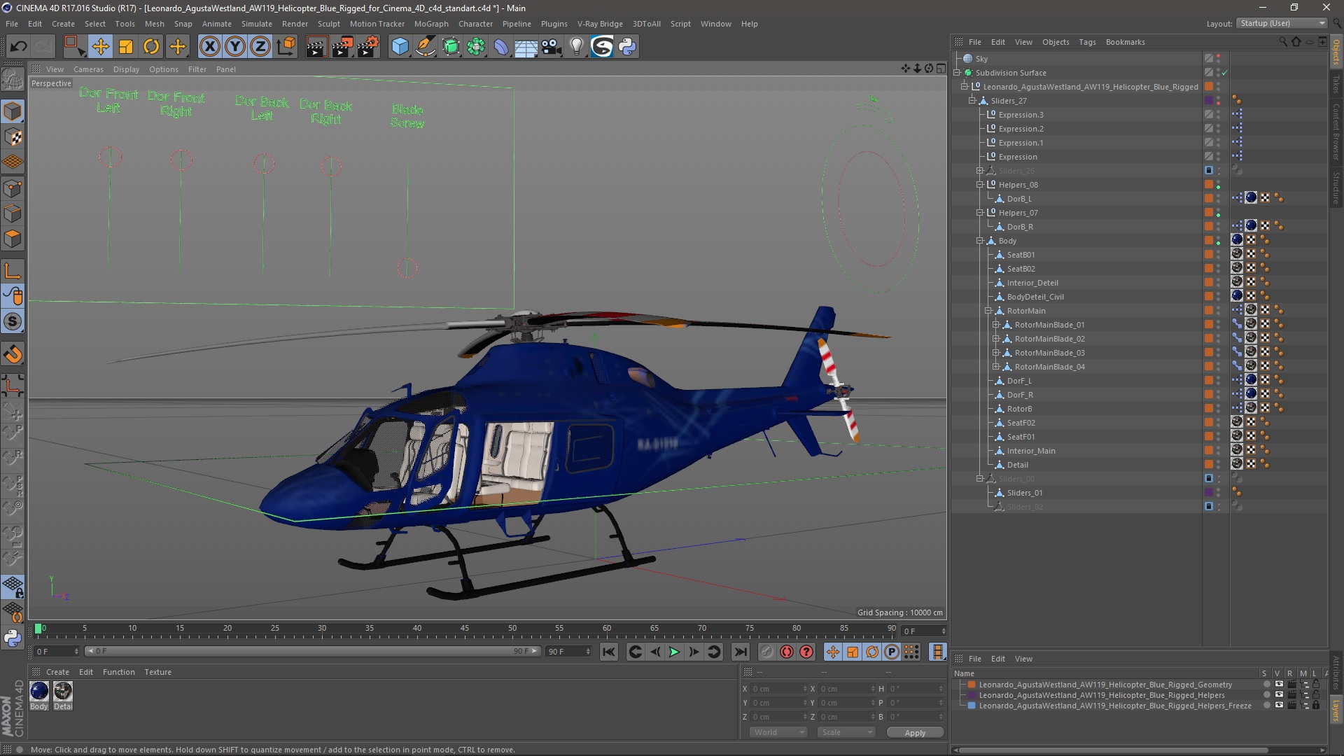 3D Leonardo AgustaWestland AW119 Helicopter Blue Rigged for Cinema 4D