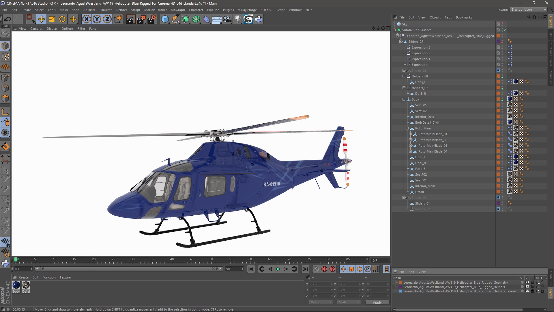 3D Leonardo AgustaWestland AW119 Helicopter Blue Rigged for Cinema 4D