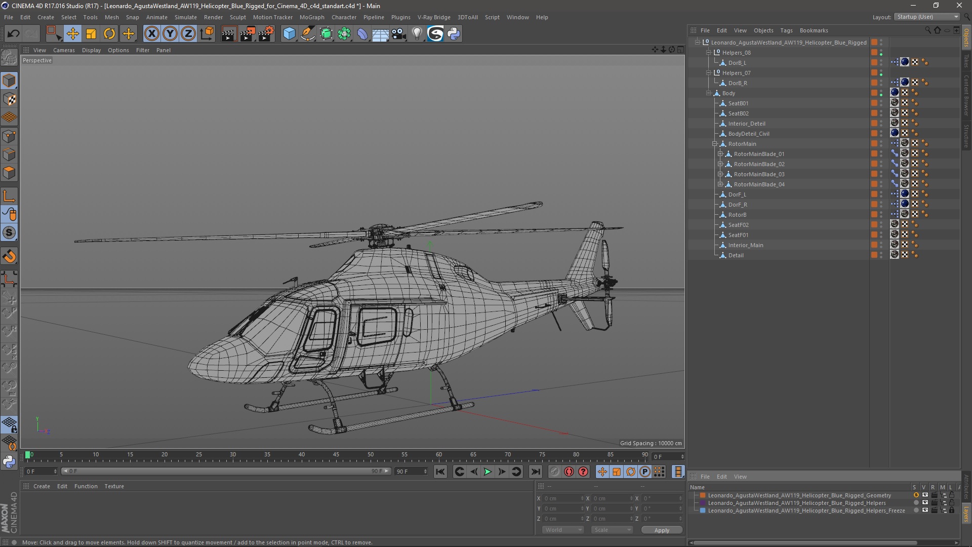 3D Leonardo AgustaWestland AW119 Helicopter Blue Rigged for Cinema 4D