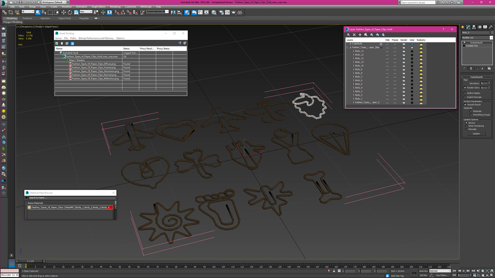 3D Fashion Types of Paper Clips Gold model