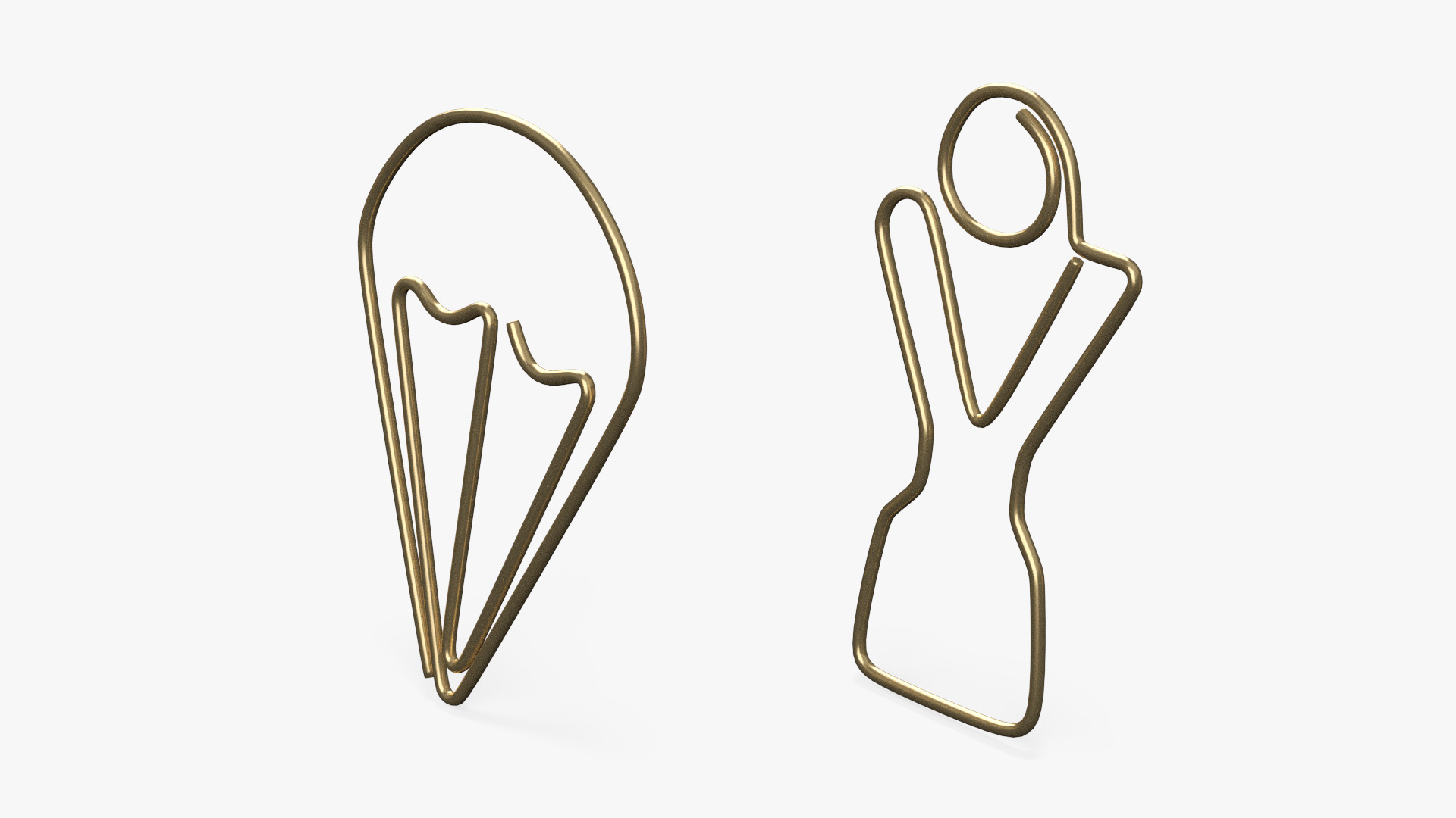 3D Fashion Types of Paper Clips Gold model