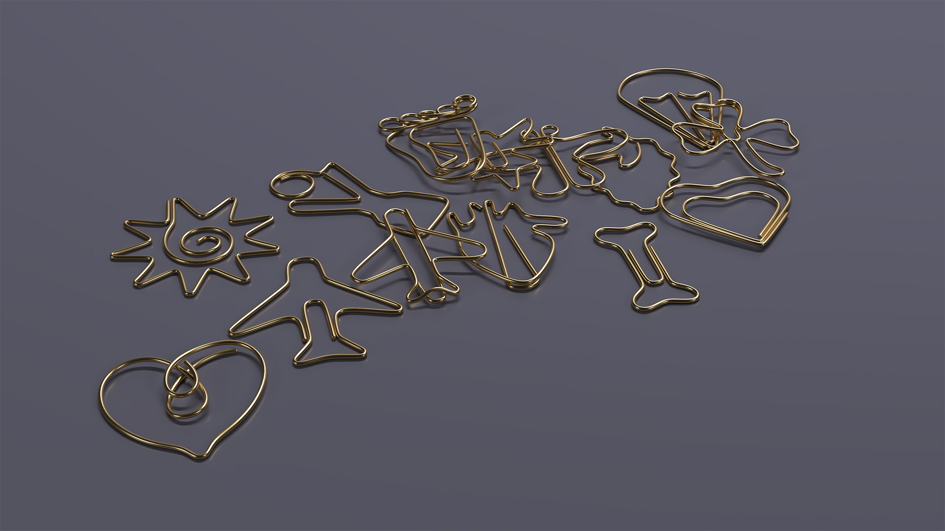 3D Fashion Types of Paper Clips Gold model