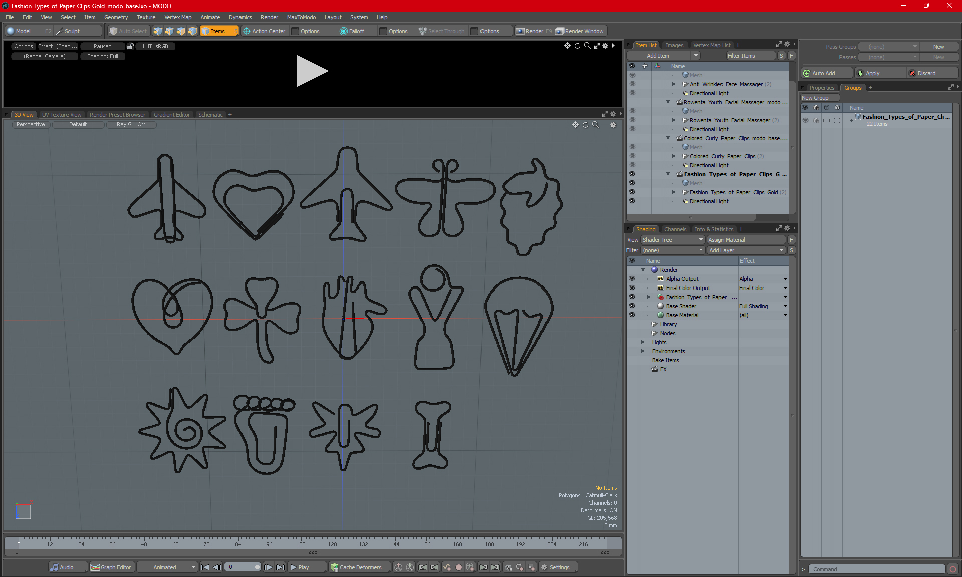 3D Fashion Types of Paper Clips Gold model