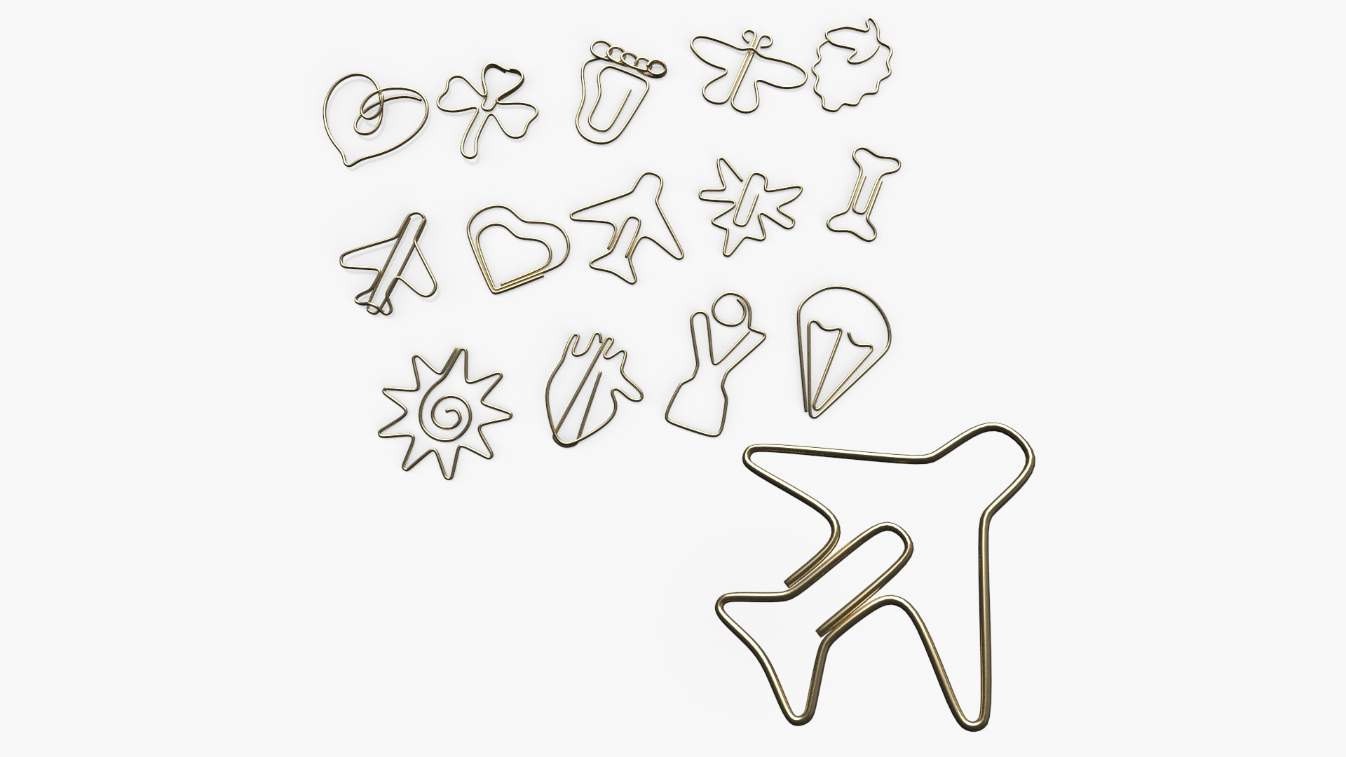 3D Fashion Types of Paper Clips Gold model