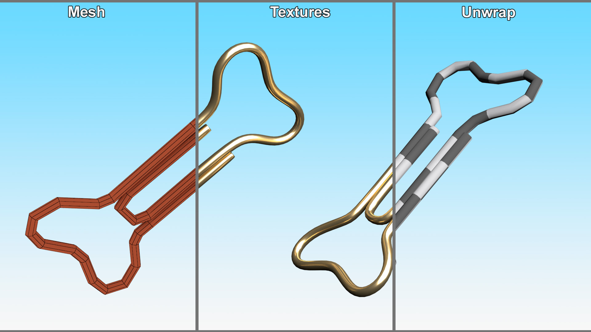 3D Fashion Types of Paper Clips Gold model
