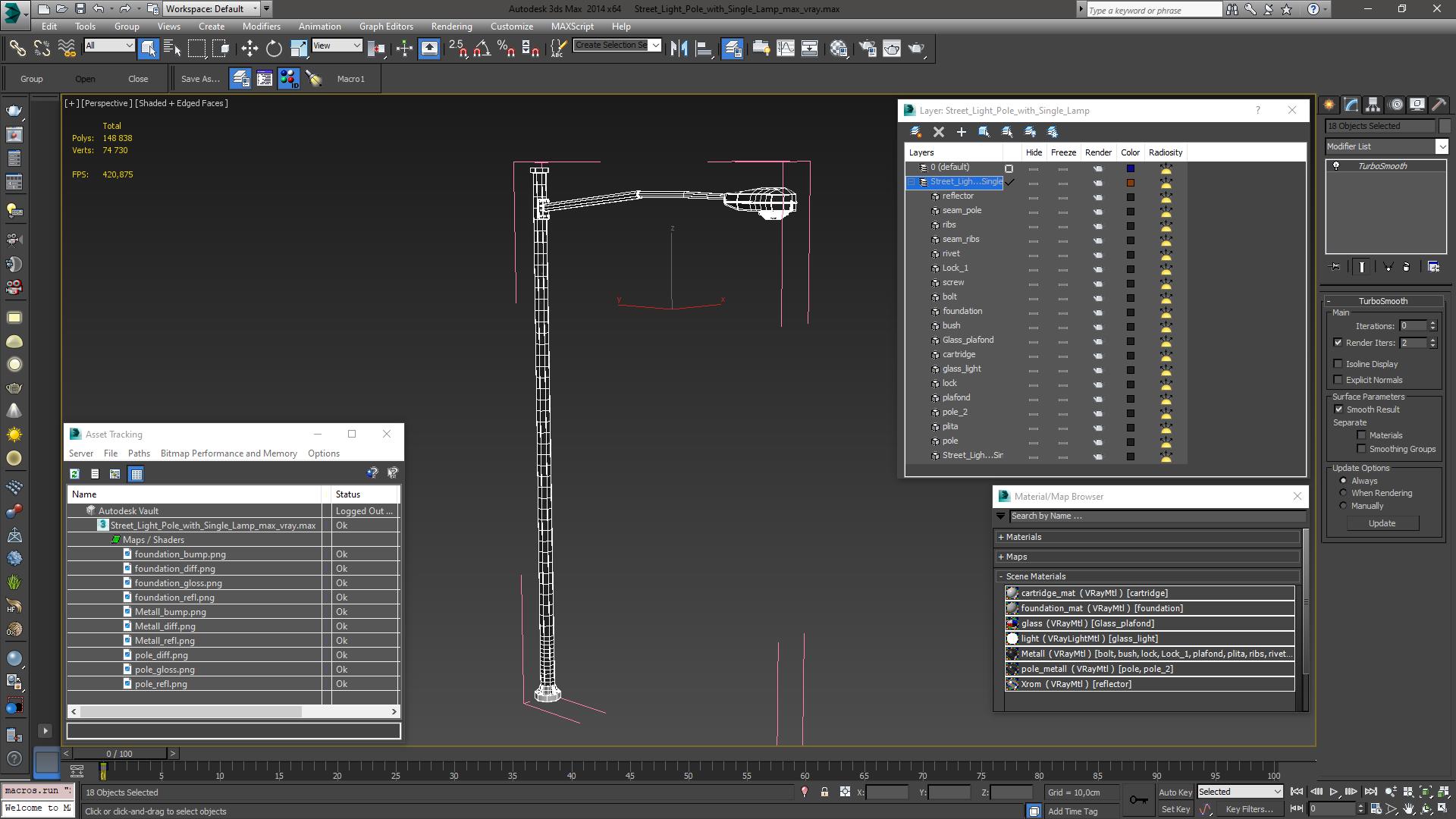 Street Light Pole with Single Lamp 3D model