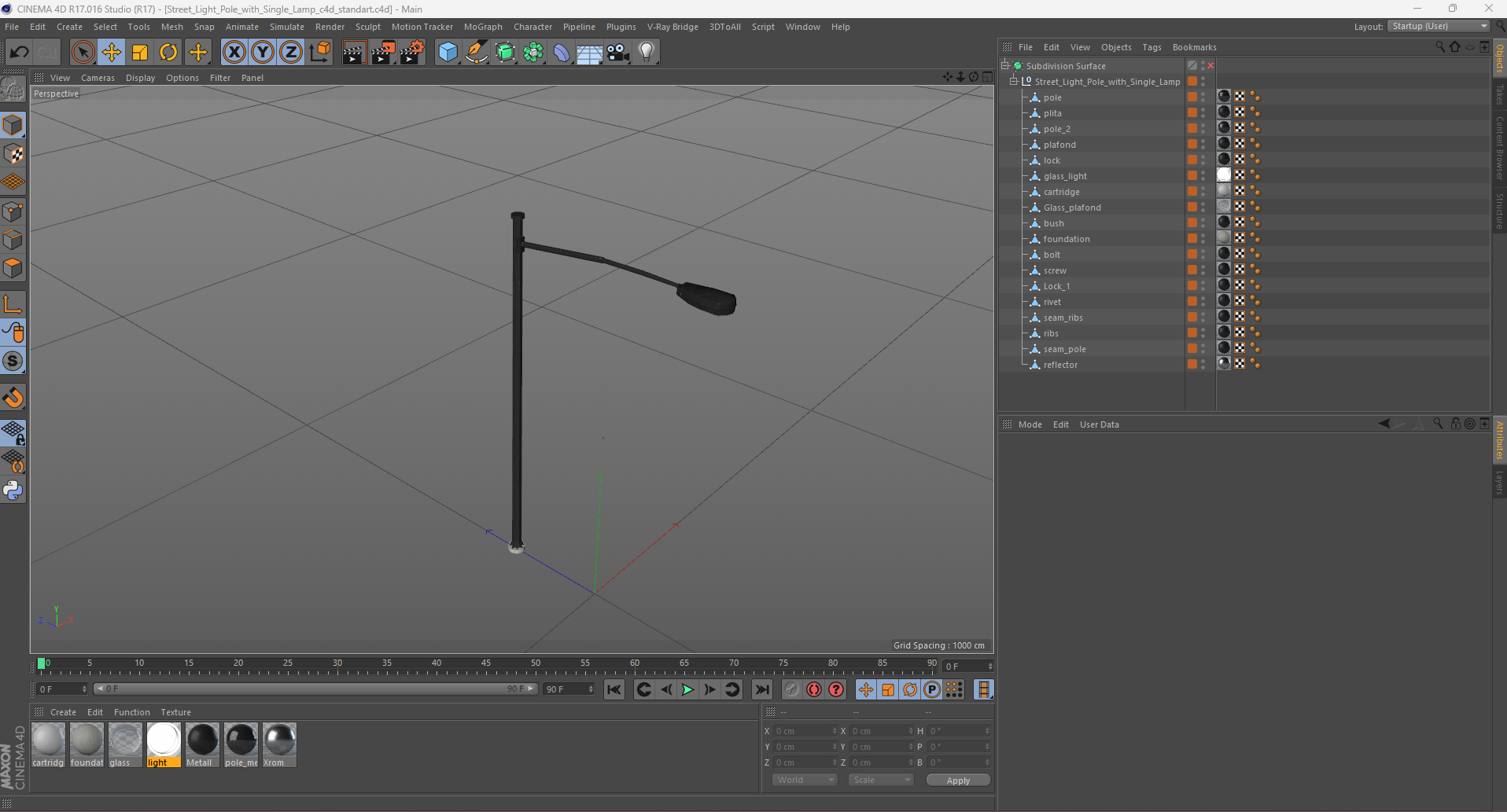 Street Light Pole with Single Lamp 3D model
