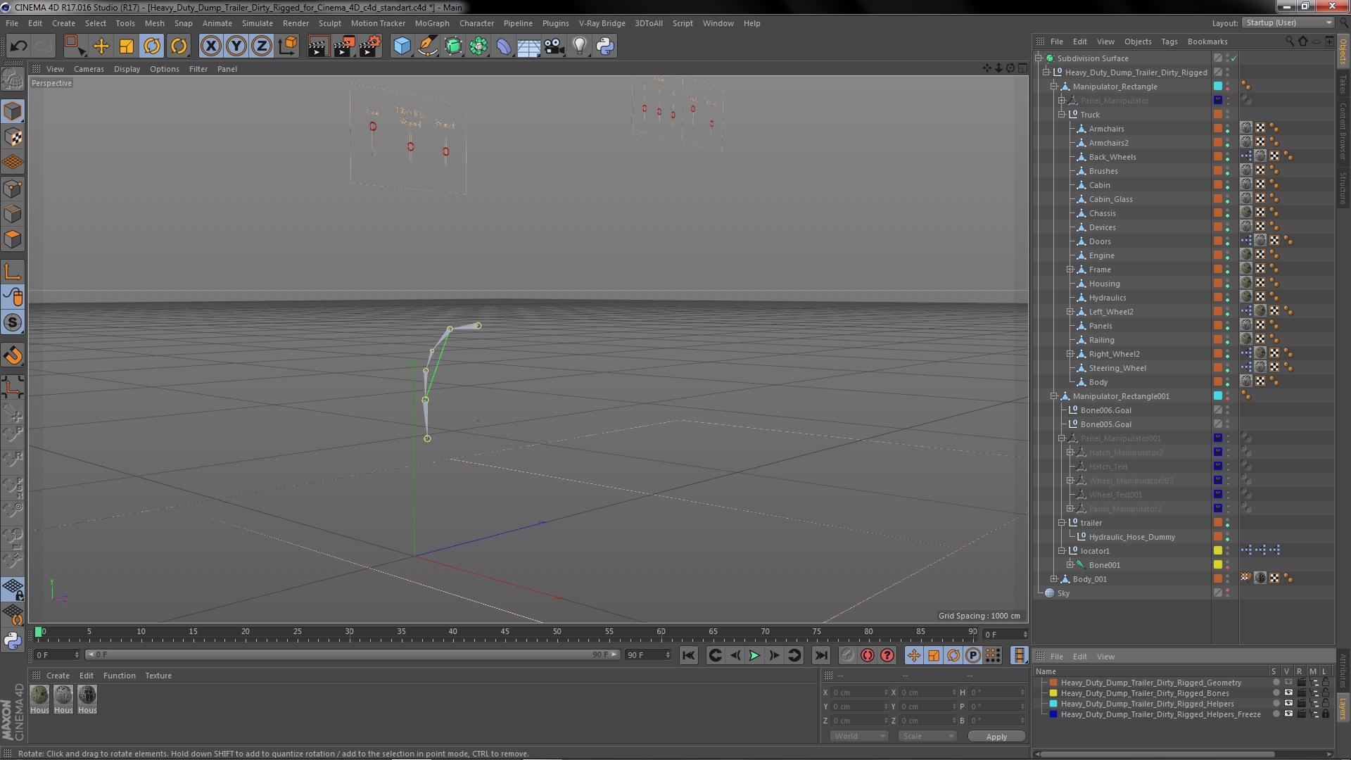 3D model Heavy Duty Dump Trailer Dirty Rigged for Cinema 4D