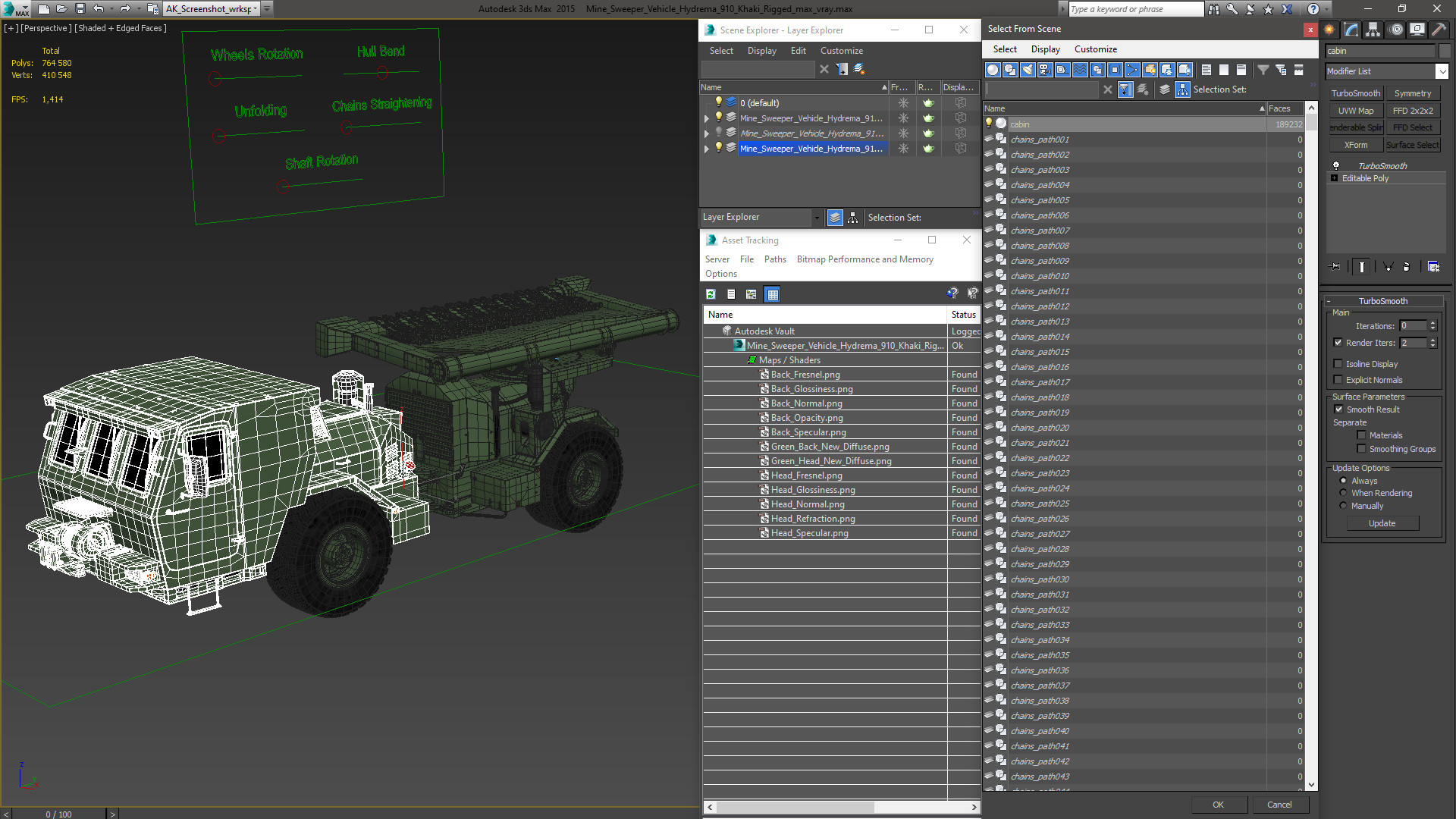 3D model Mine Sweeper Vehicle Hydrema 910 Khaki Rigged