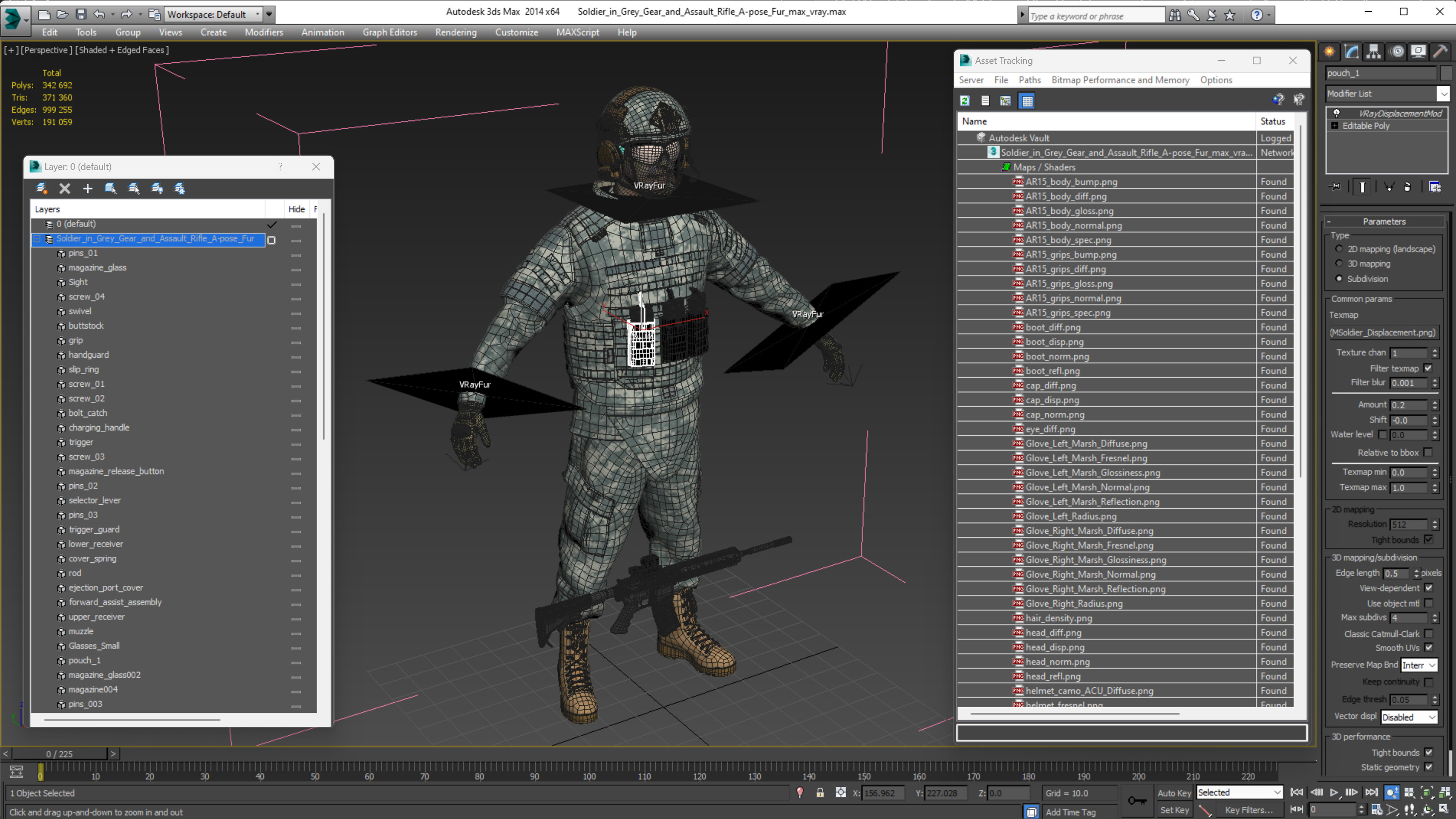 Soldier in Grey Gear and Assault Rifle A-pose Fur 3D model