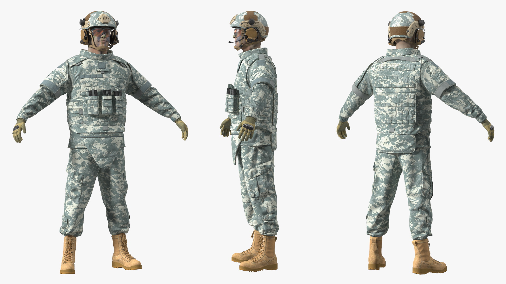 Soldier in Grey Gear and Assault Rifle A-pose Fur 3D model