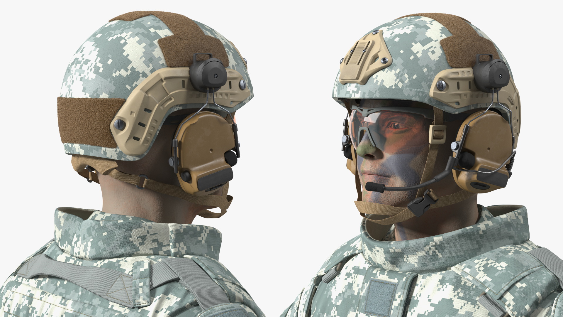 Soldier in Grey Gear and Assault Rifle A-pose Fur 3D model