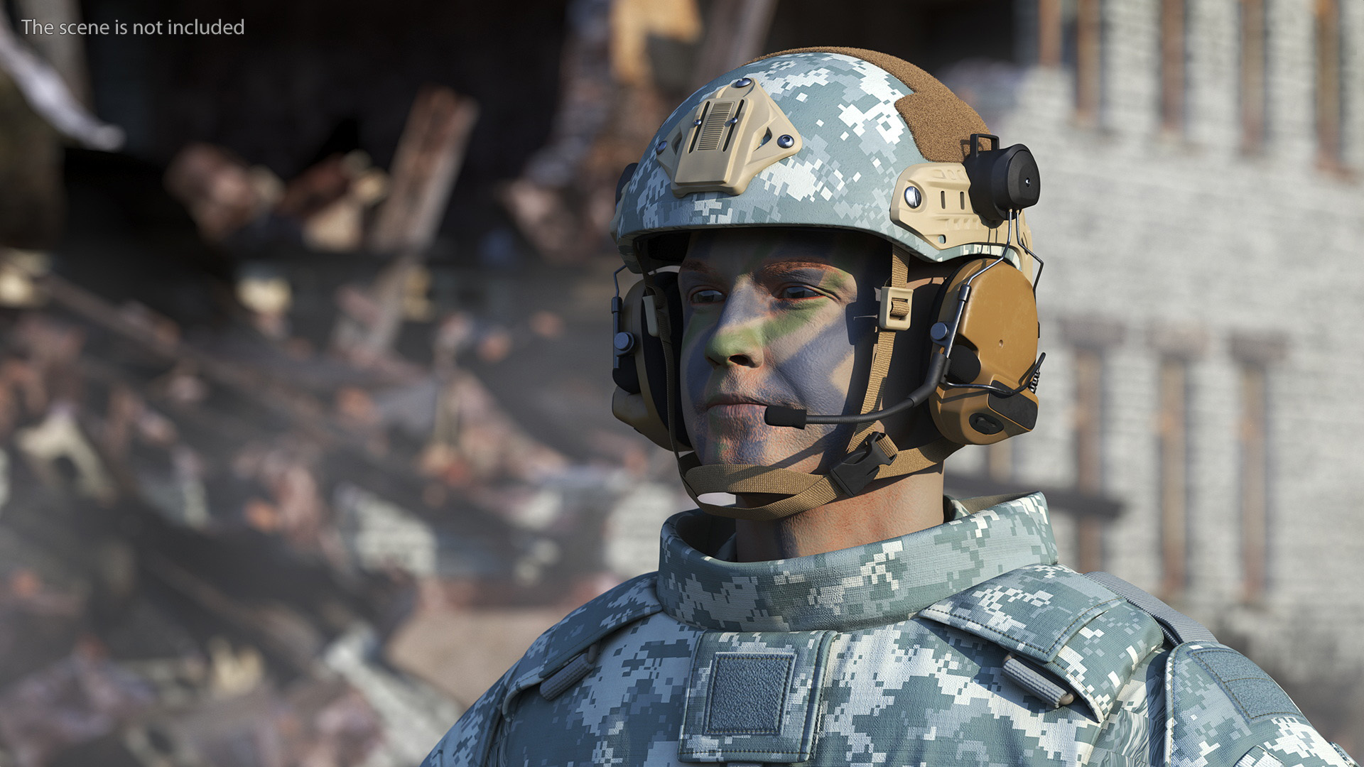 Soldier in Grey Gear and Assault Rifle A-pose Fur 3D model
