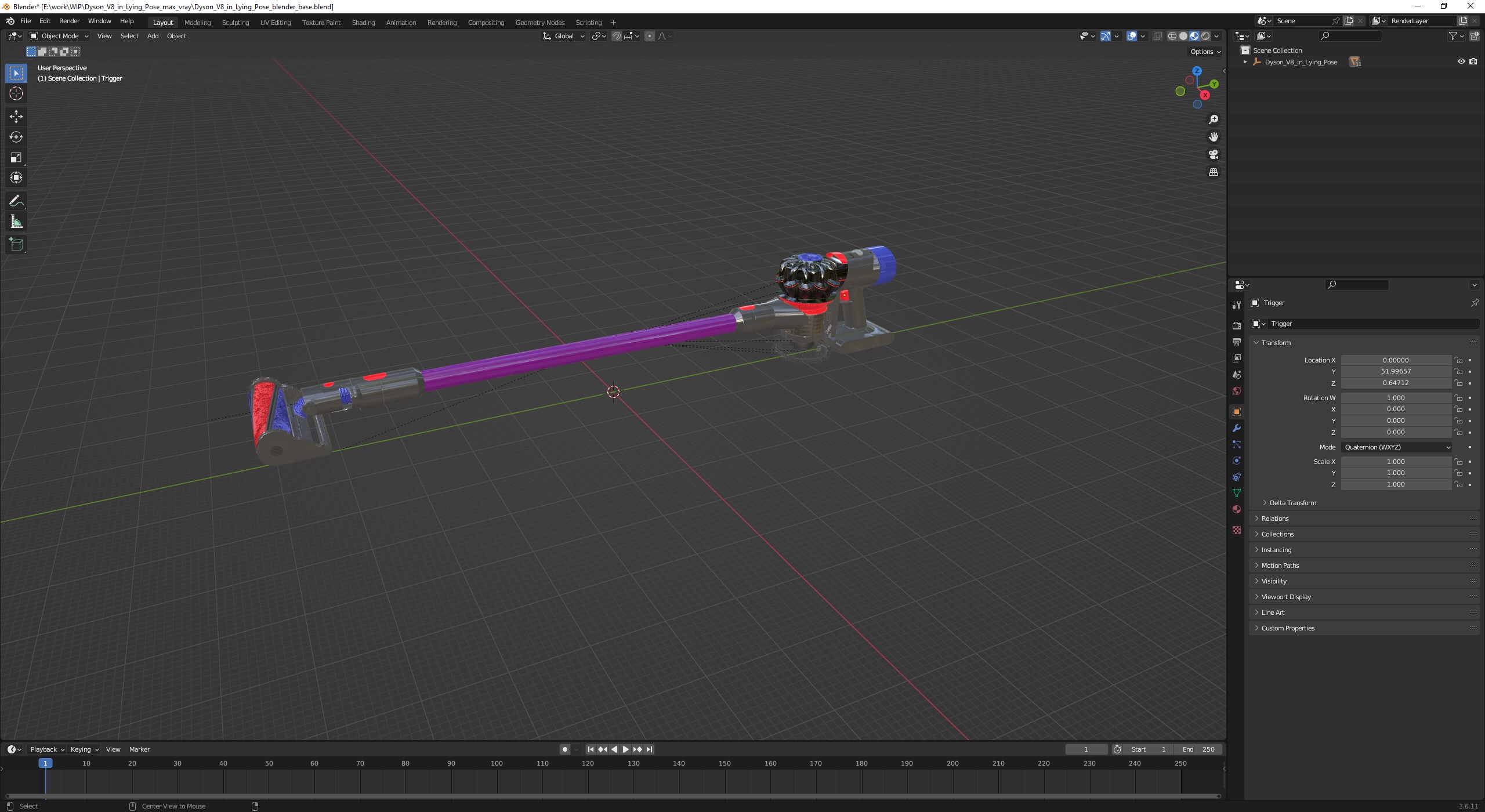 Dyson V8 in Lying Pose 3D