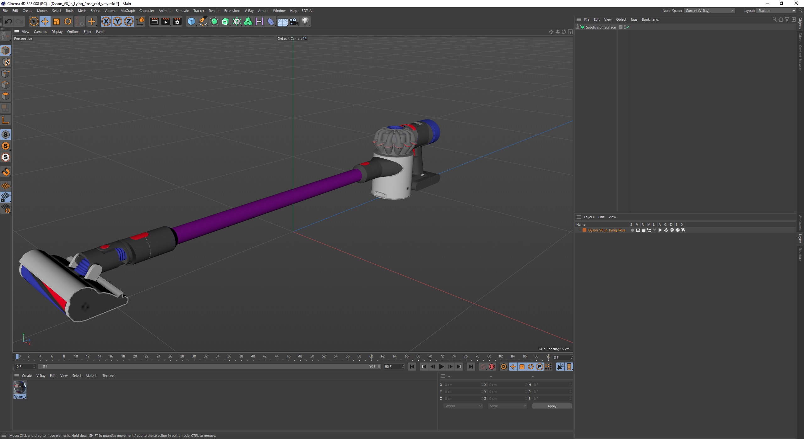 Dyson V8 in Lying Pose 3D