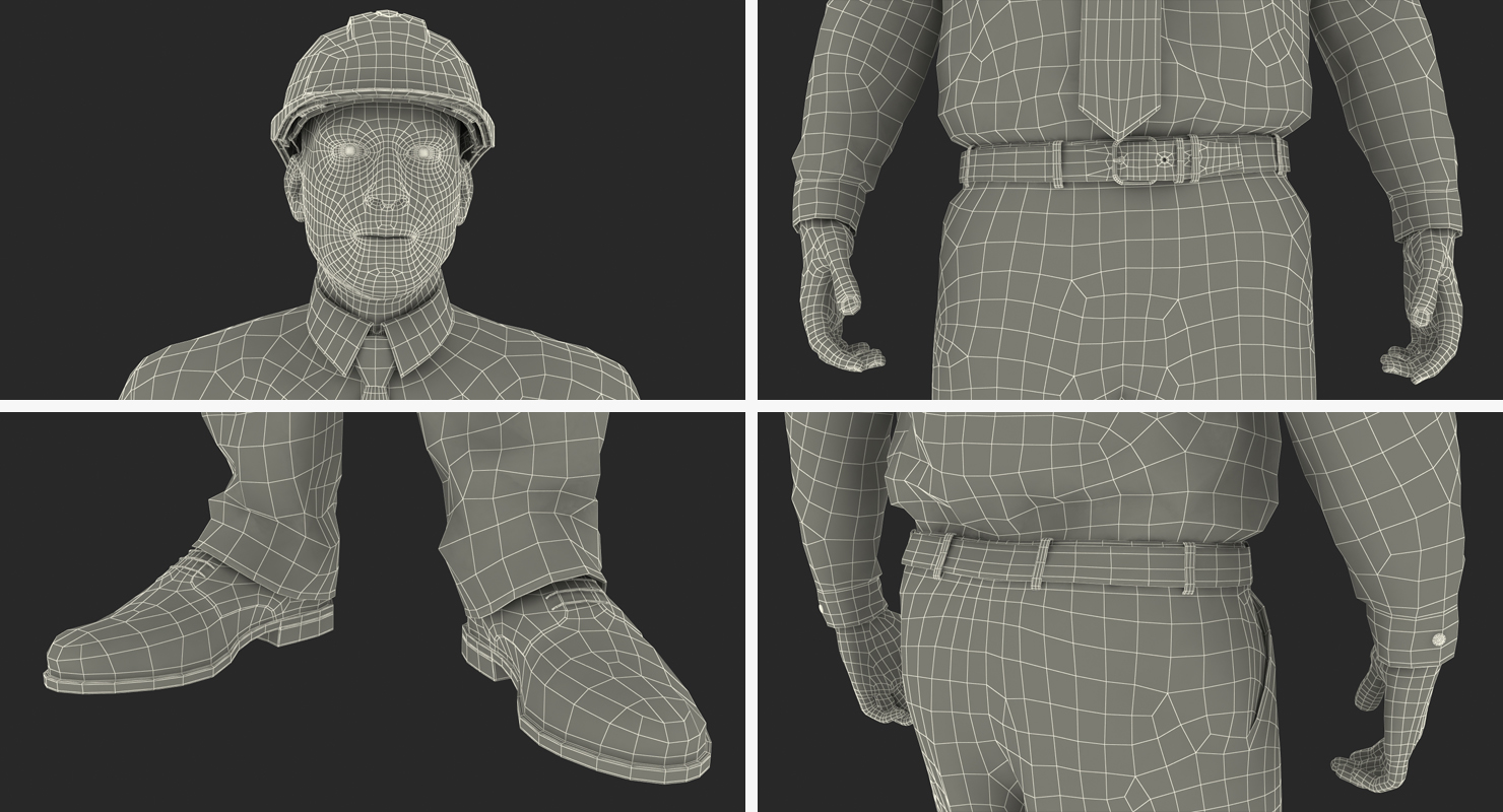 3D Construction Engineer in Hardhat Standing Pose
