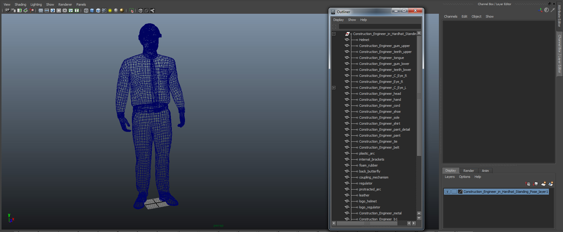 3D Construction Engineer in Hardhat Standing Pose