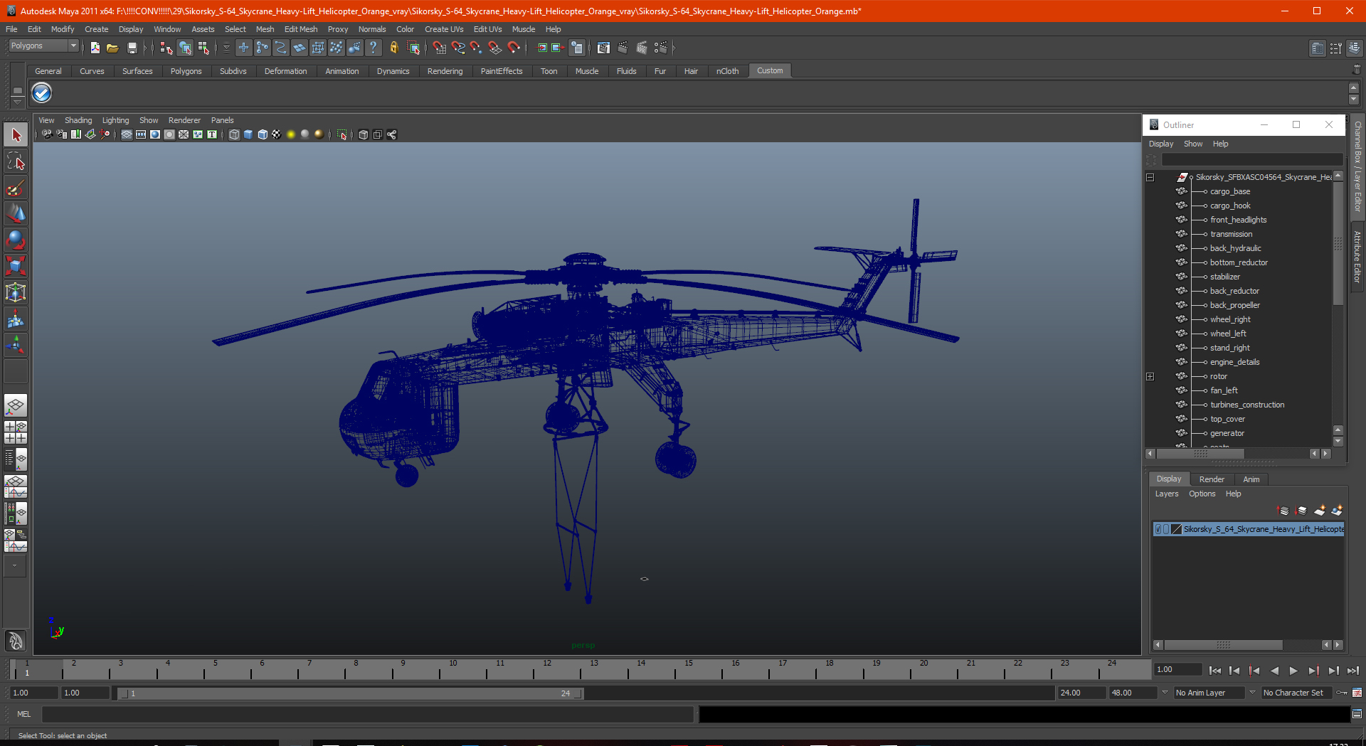 3D Sikorsky S-64 Skycrane Heavy-Lift Helicopter Orange
