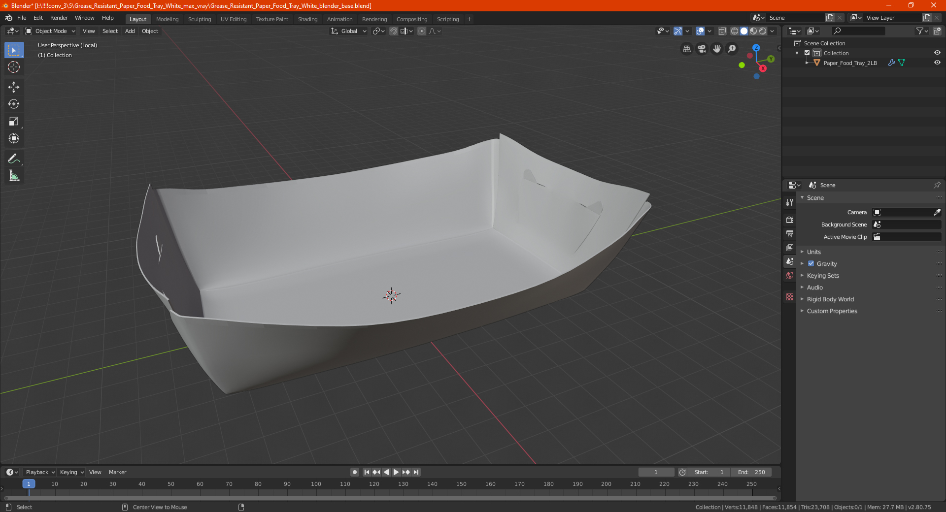 3D Grease Resistant Paper Food Tray White model