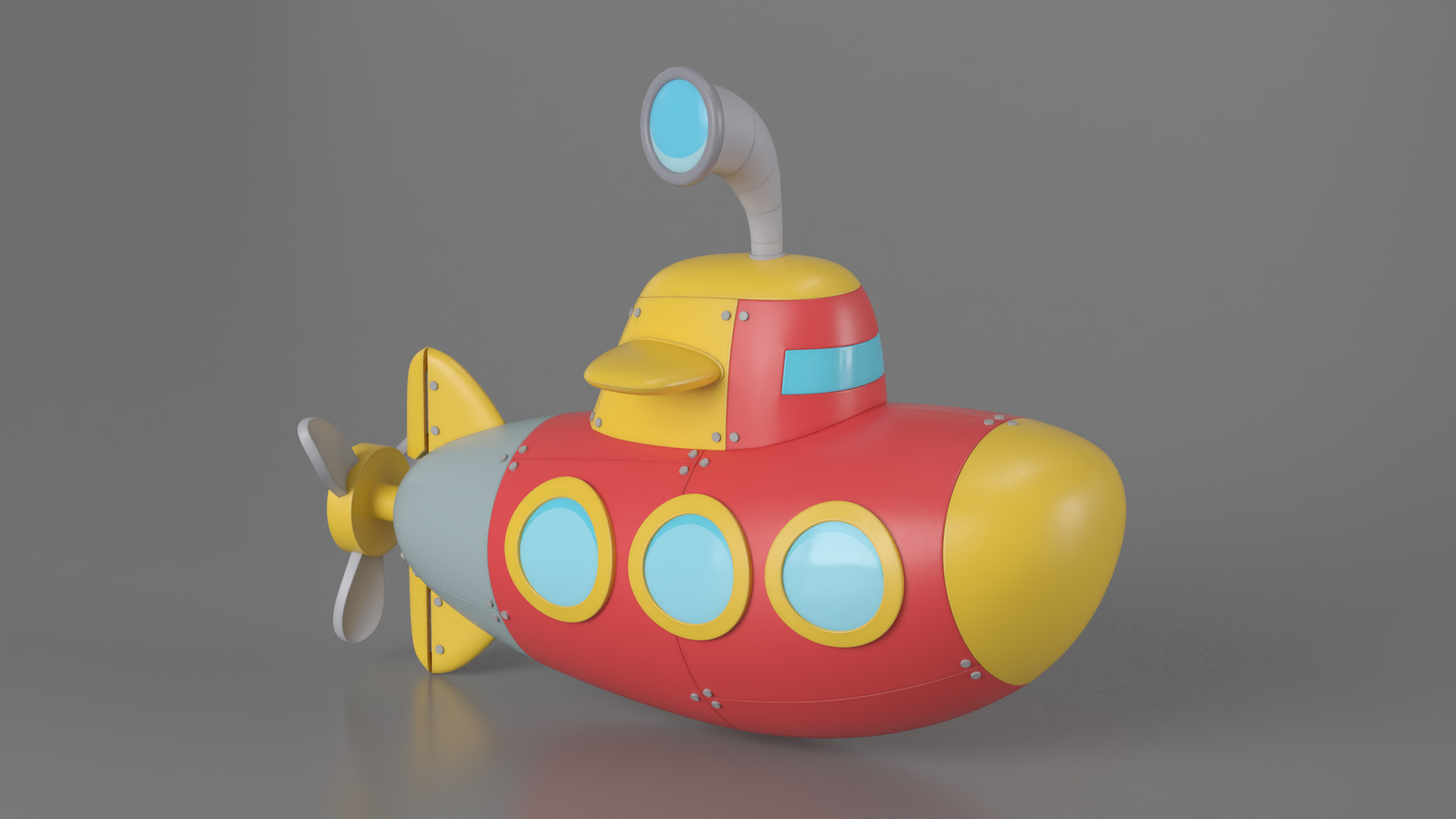 Stylized Submarine Red Rigged 3D model