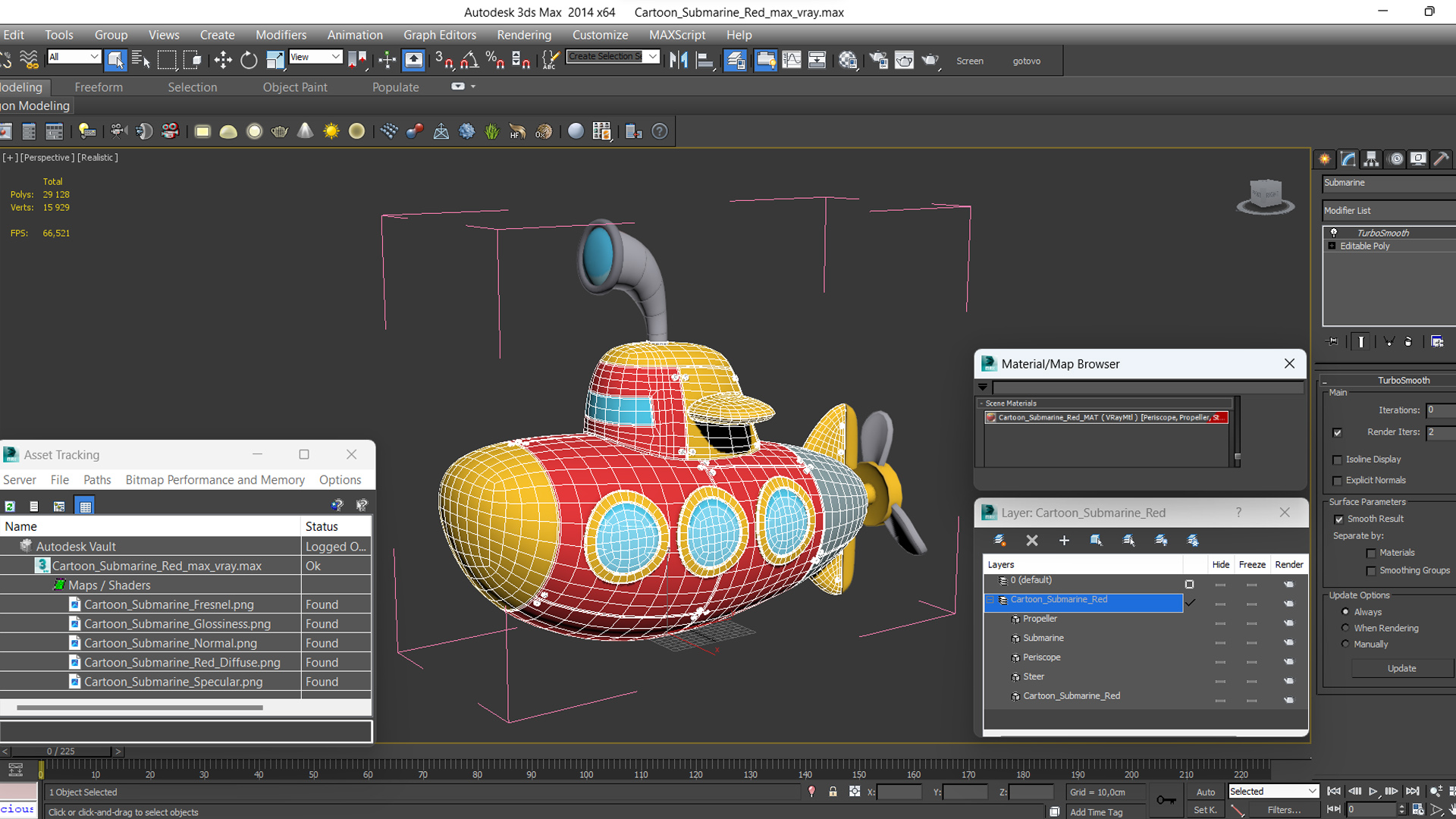 Stylized Submarine Red Rigged 3D model