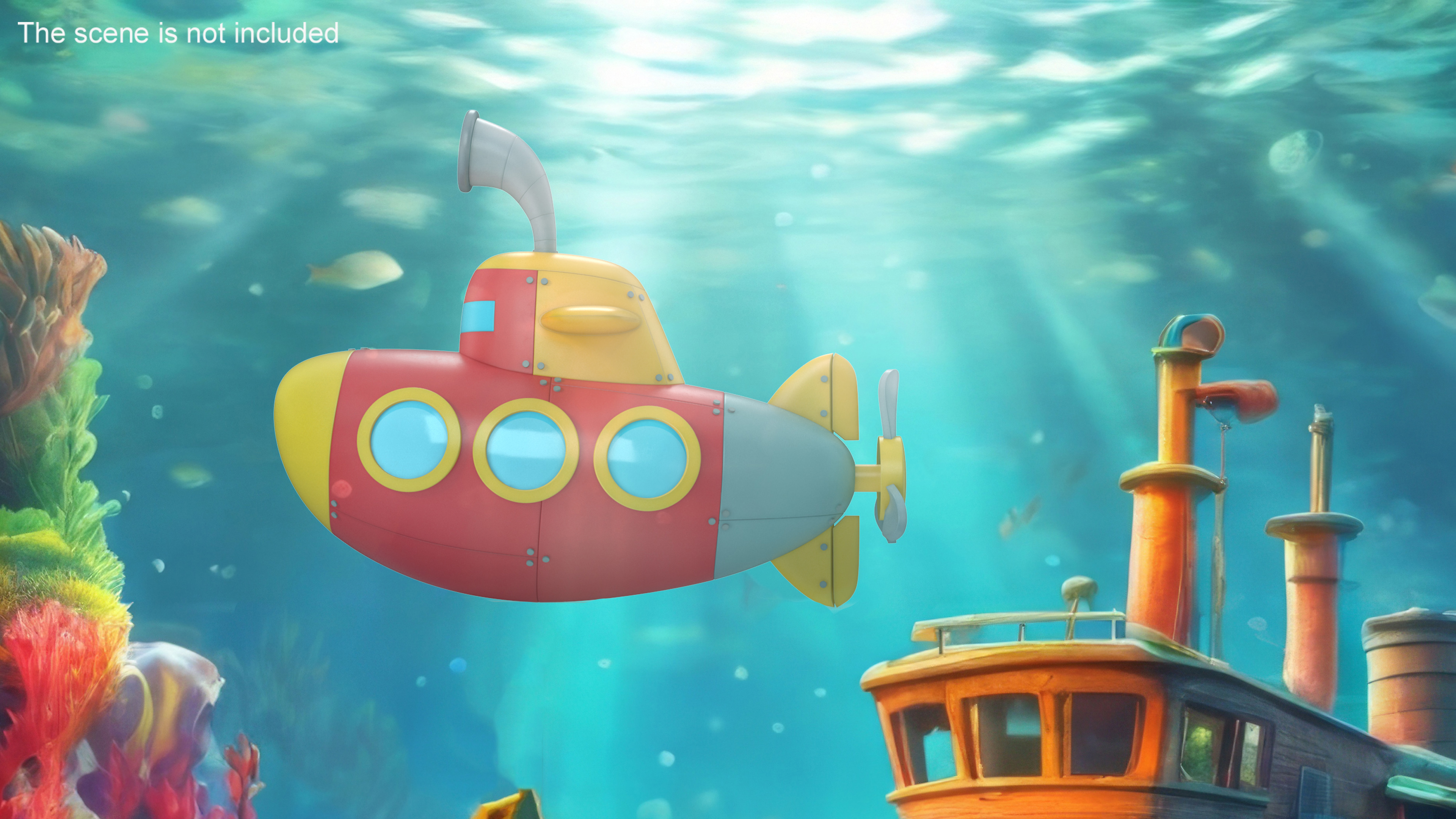 Stylized Submarine Red Rigged 3D model
