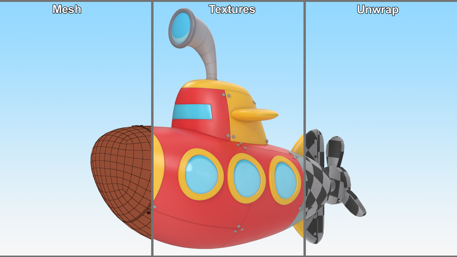Stylized Submarine Red Rigged 3D model