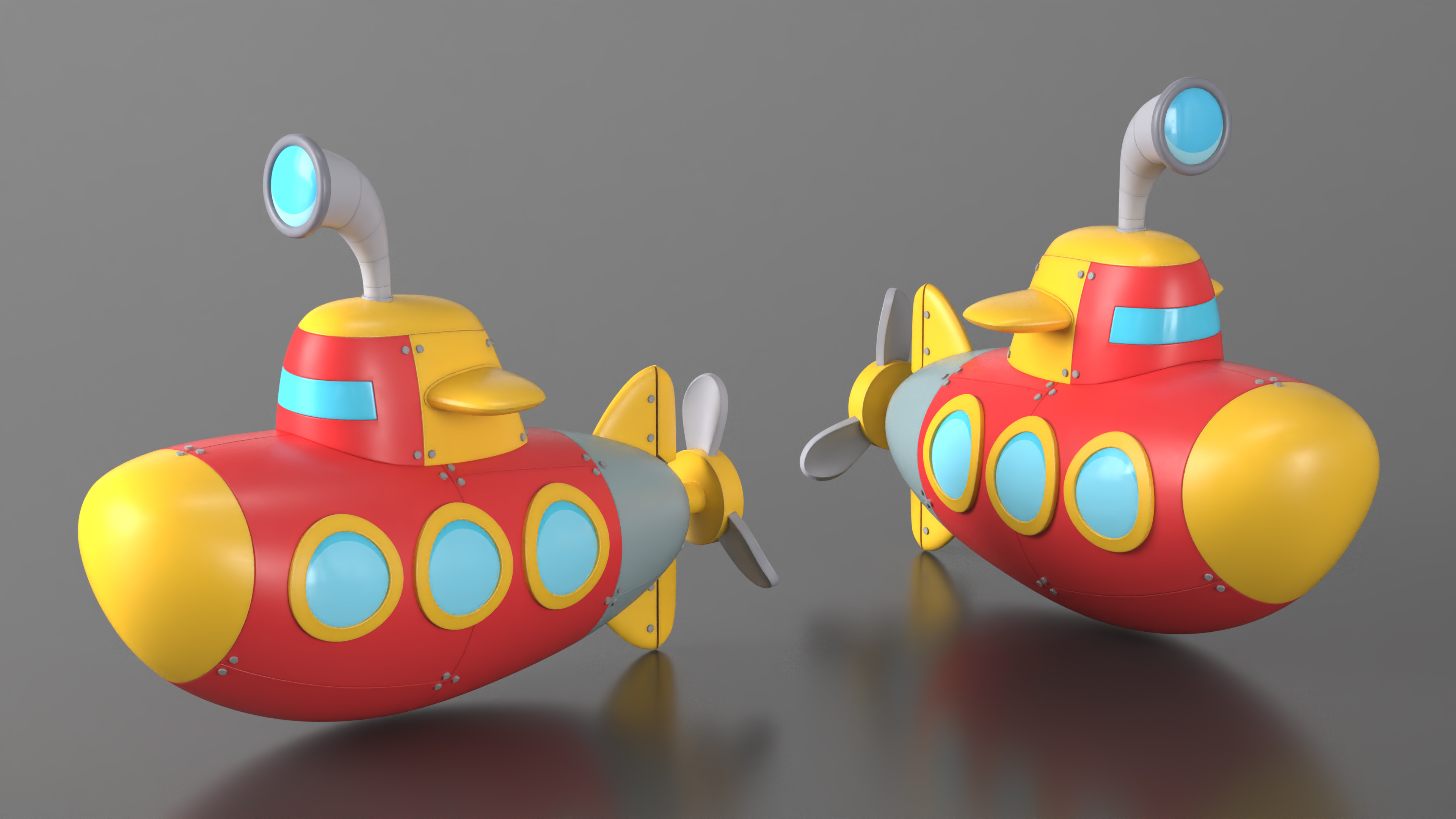 Stylized Submarine Red Rigged 3D model