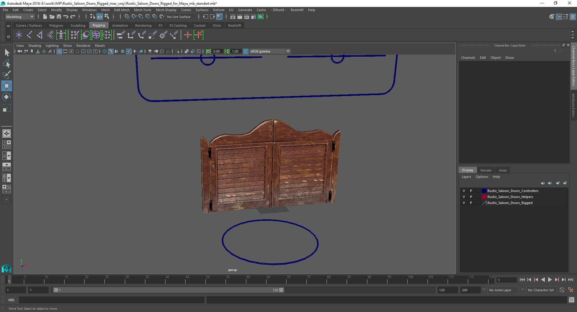 3D model Rustic Saloon Doors Rigged for Maya
