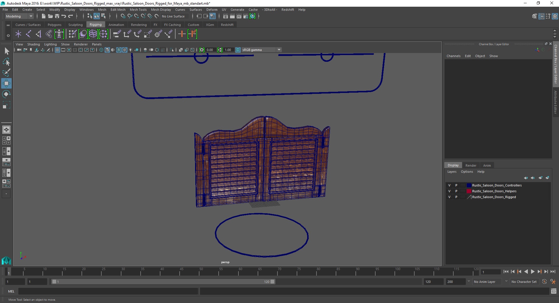 3D model Rustic Saloon Doors Rigged for Maya