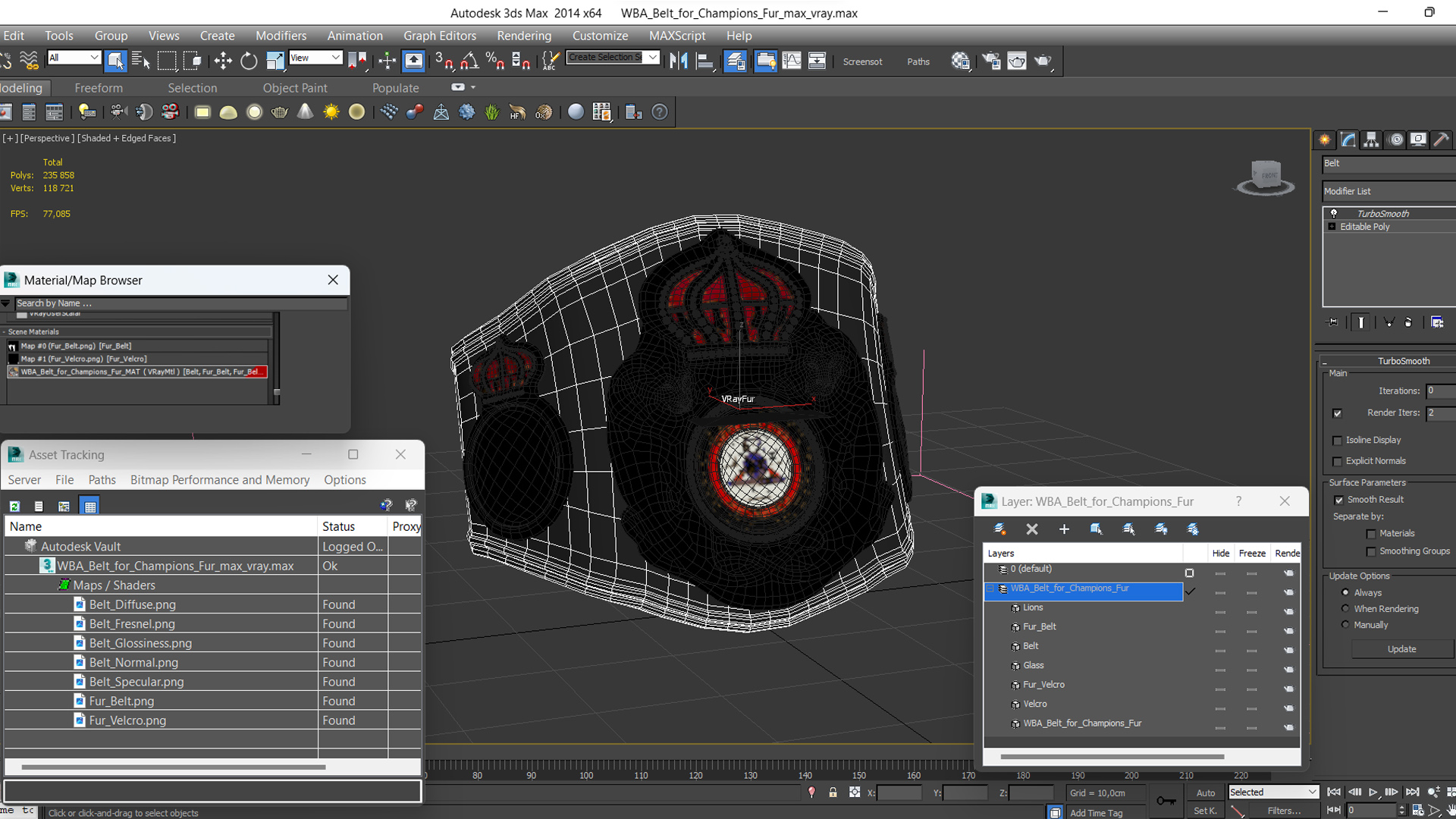 3D WBA Belt for Champions Fur