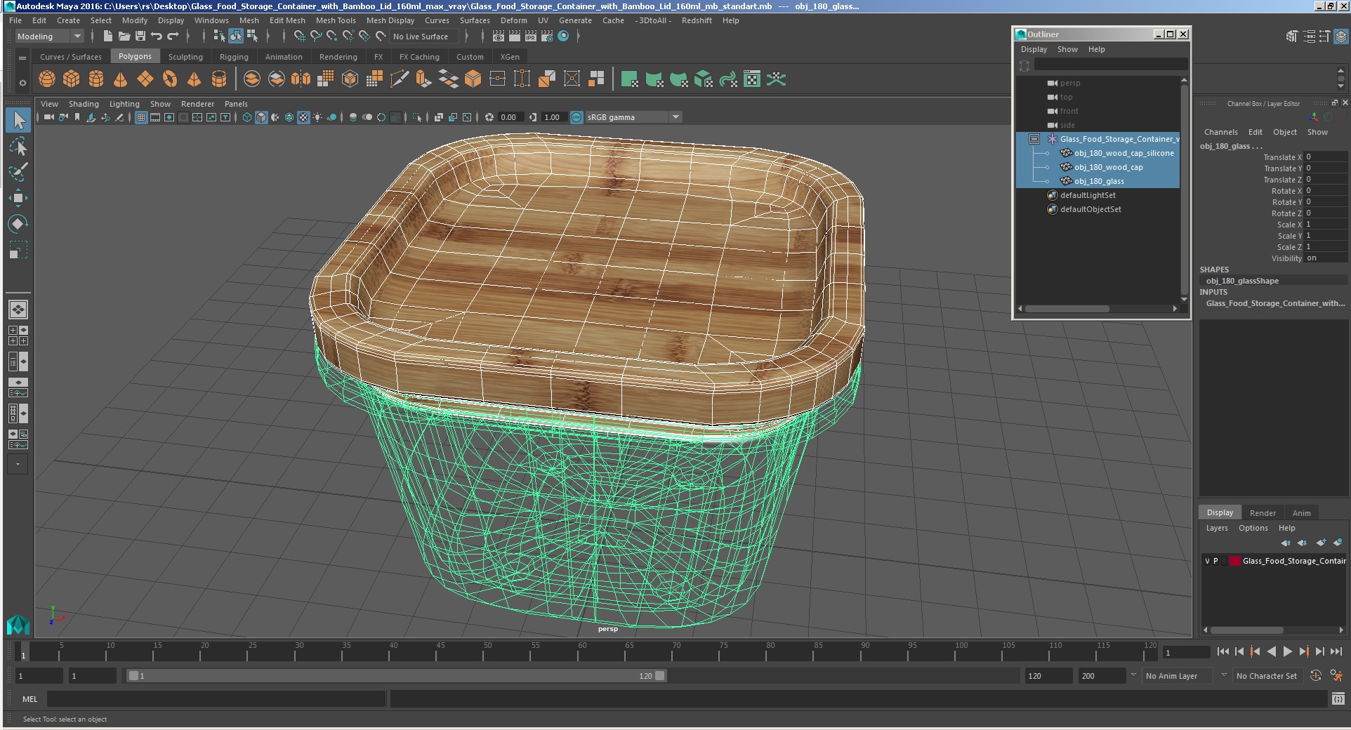3D model Glass Food Storage Container with Bamboo Lid 160ml