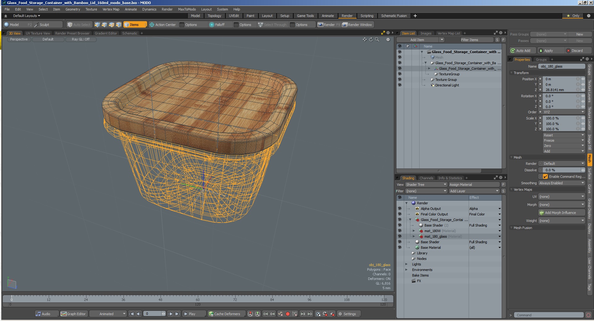 3D model Glass Food Storage Container with Bamboo Lid 160ml