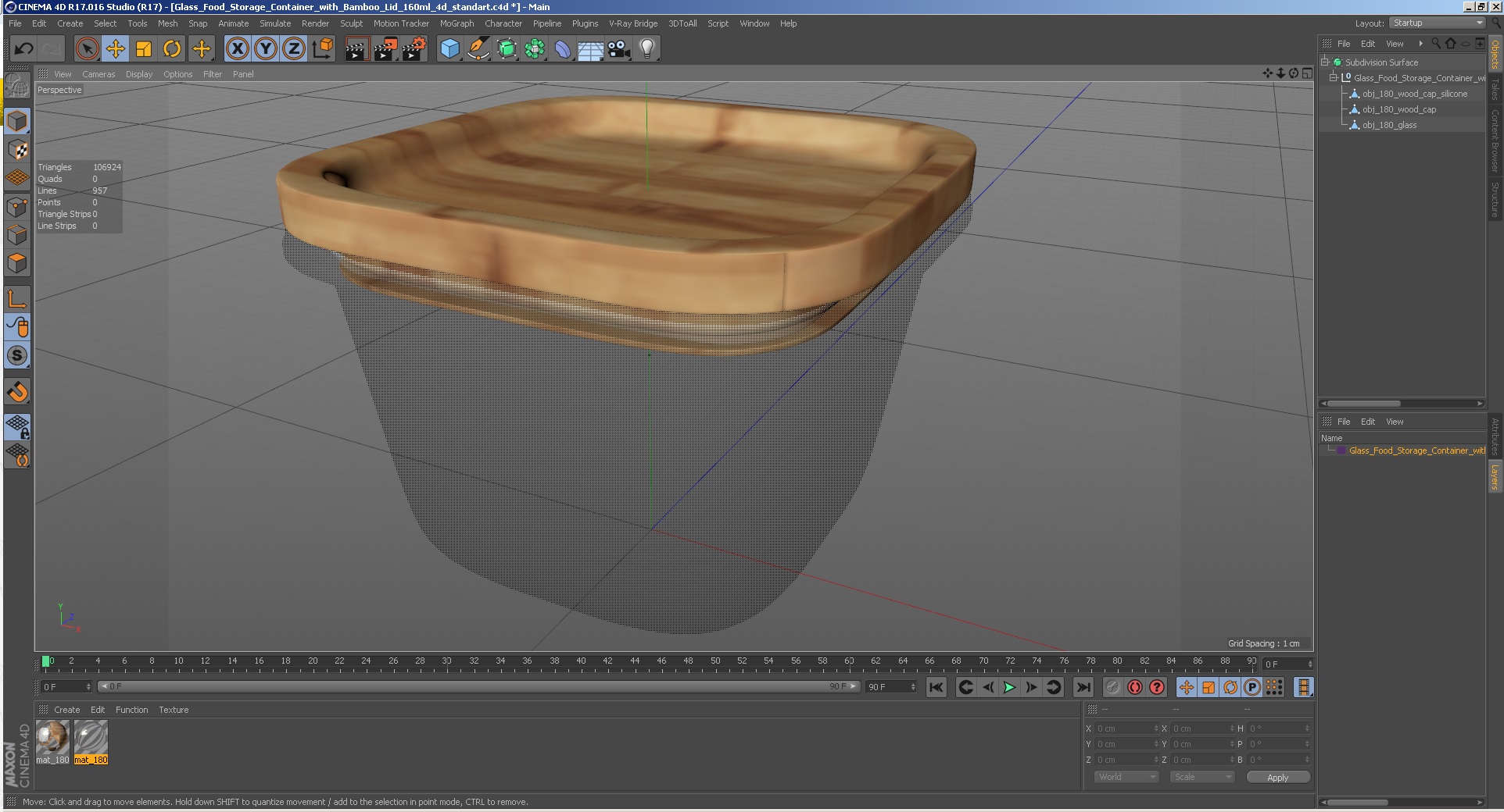 3D model Glass Food Storage Container with Bamboo Lid 160ml