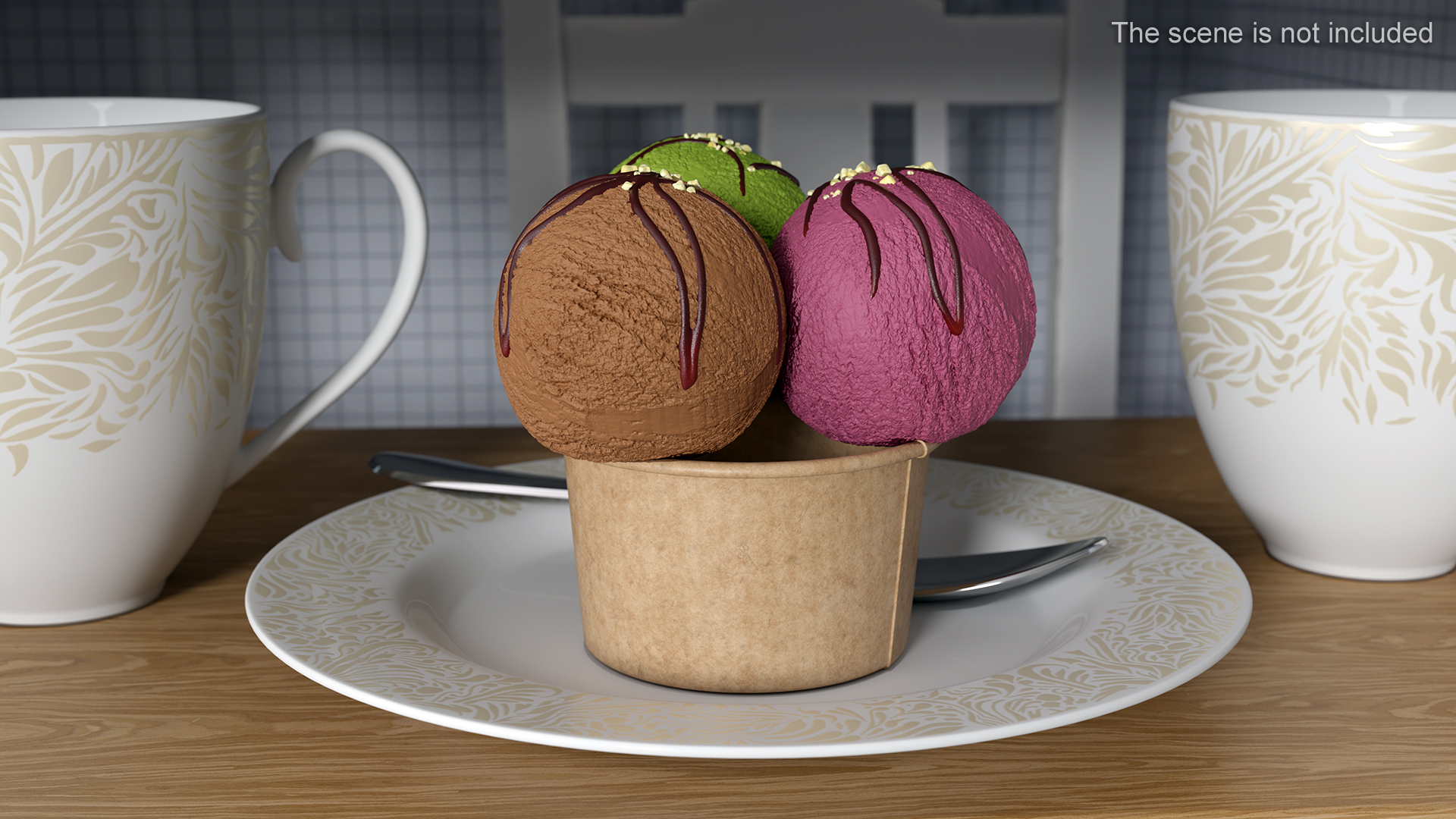 3D model Multicolored Ice Cream Balls with Nuts in Cardboard Cup