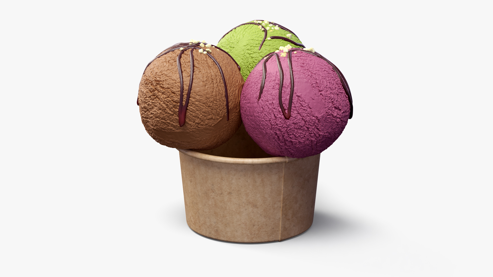 3D model Multicolored Ice Cream Balls with Nuts in Cardboard Cup