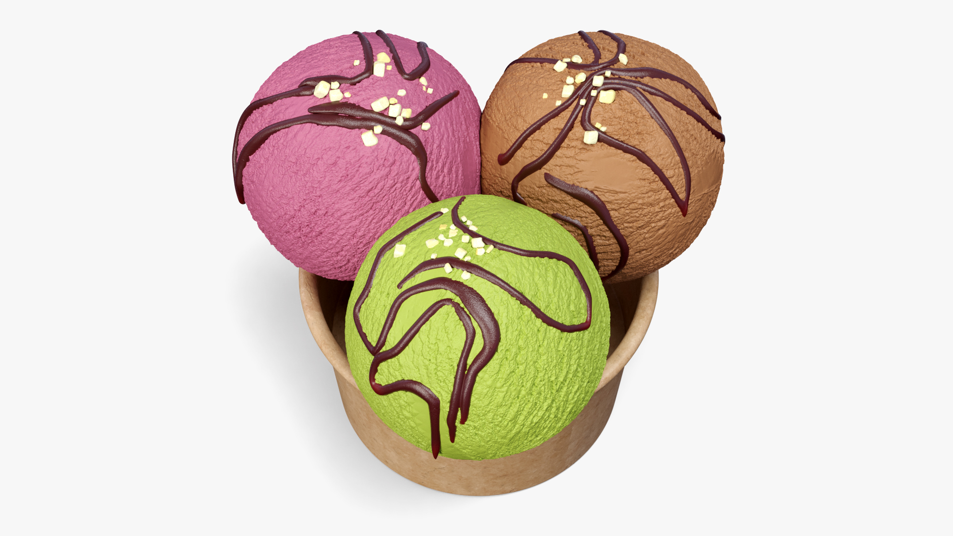 3D model Multicolored Ice Cream Balls with Nuts in Cardboard Cup