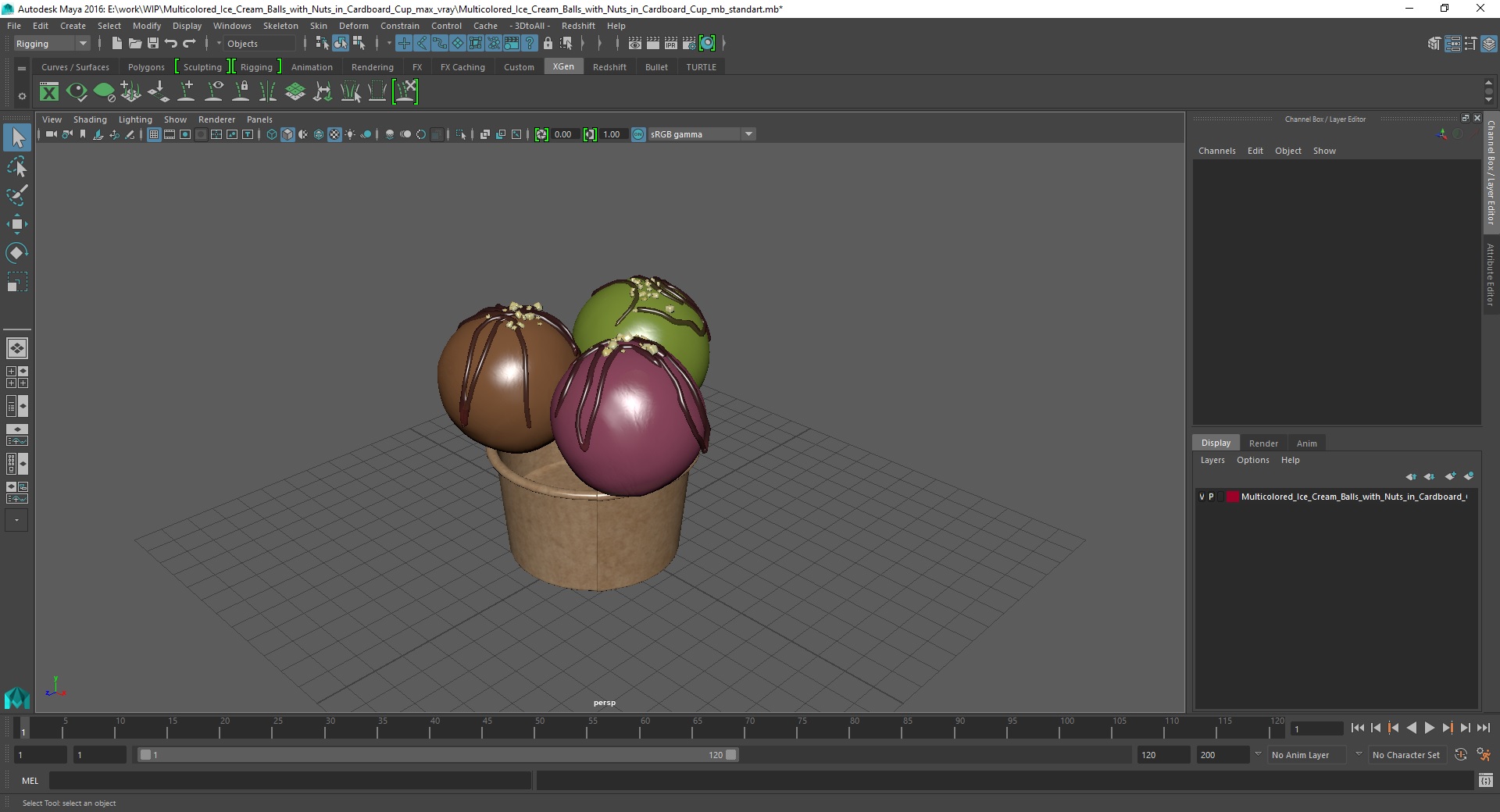 3D model Multicolored Ice Cream Balls with Nuts in Cardboard Cup
