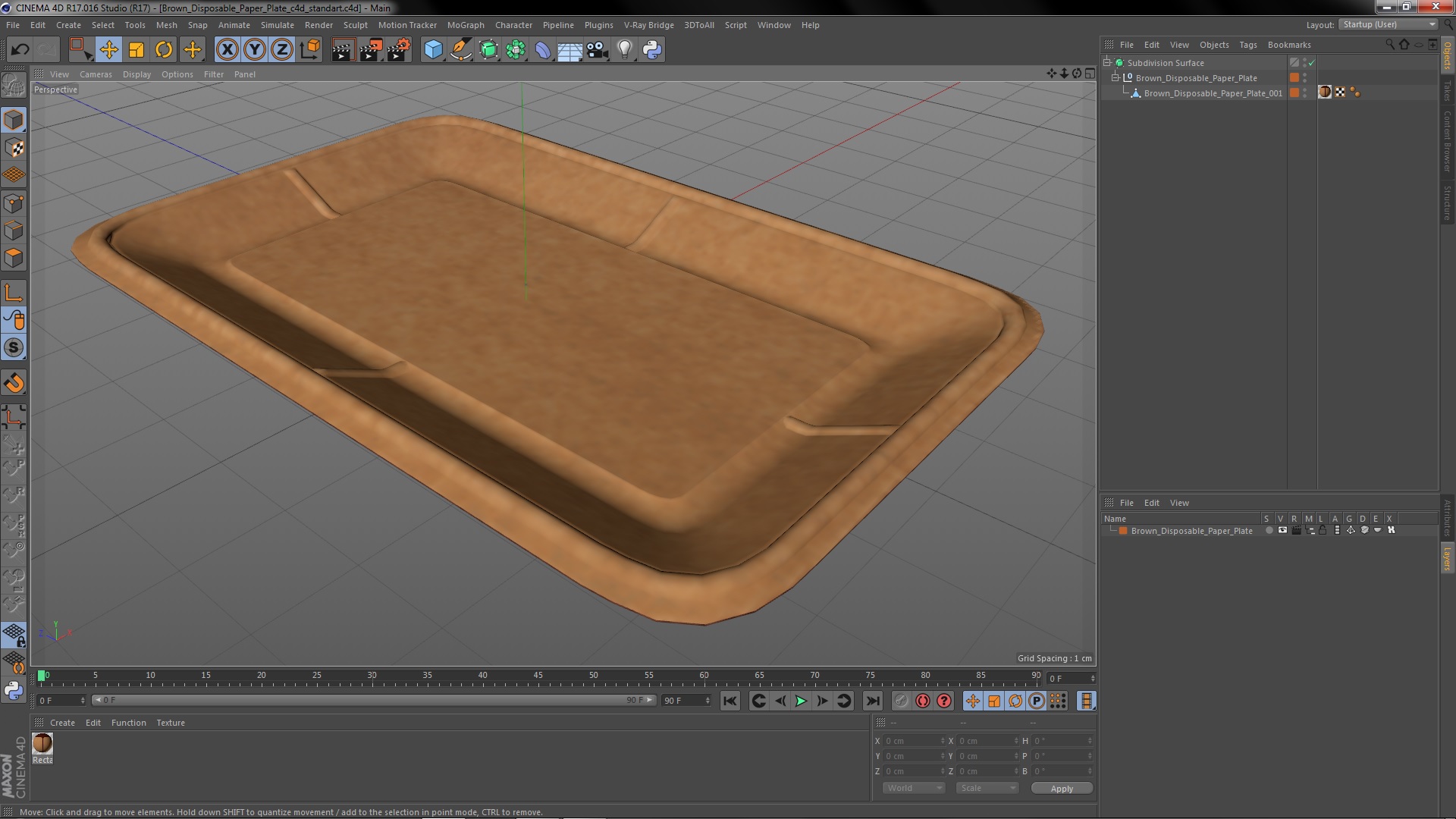 3D Brown Disposable Paper Plate model