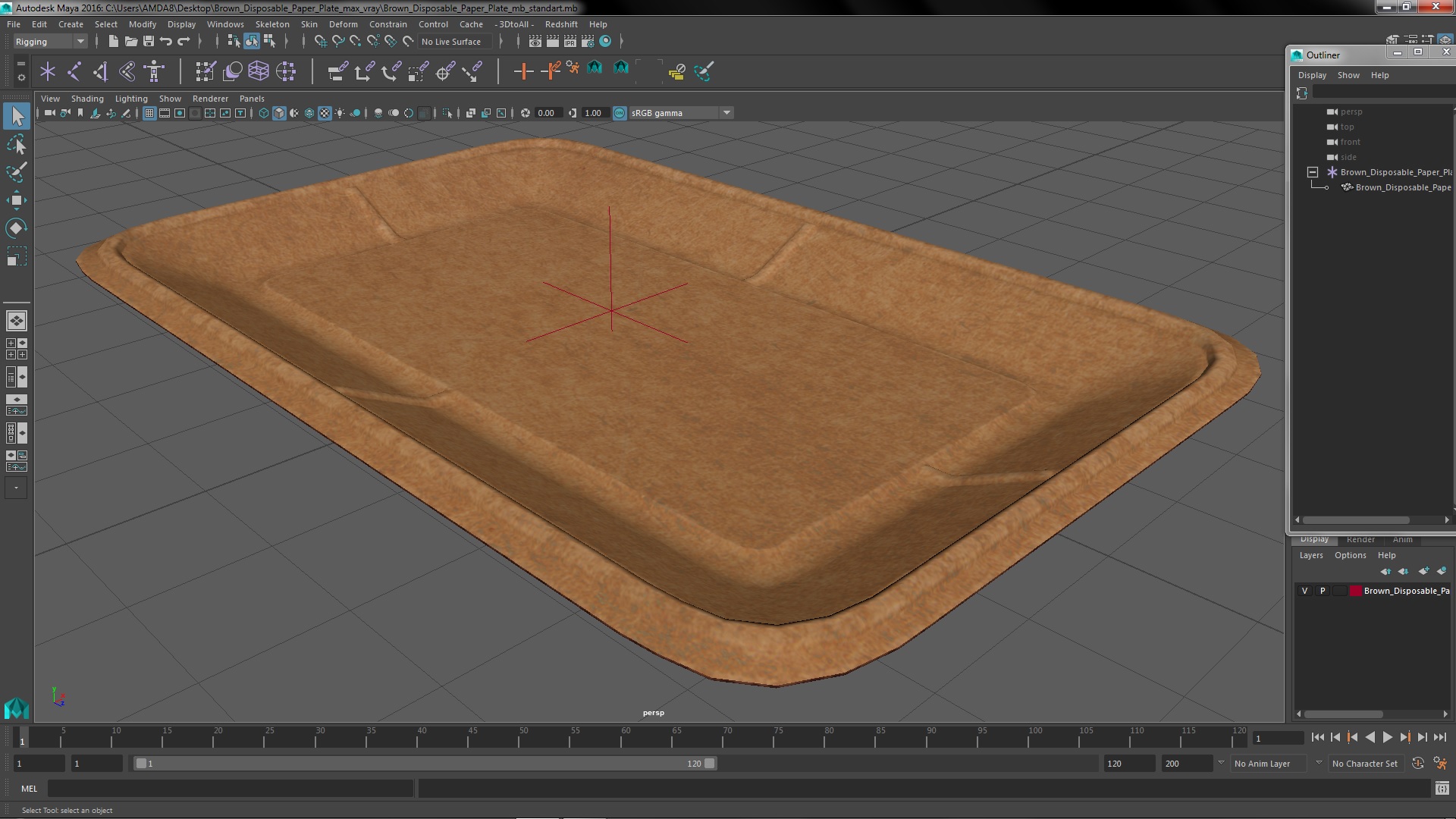 3D Brown Disposable Paper Plate model