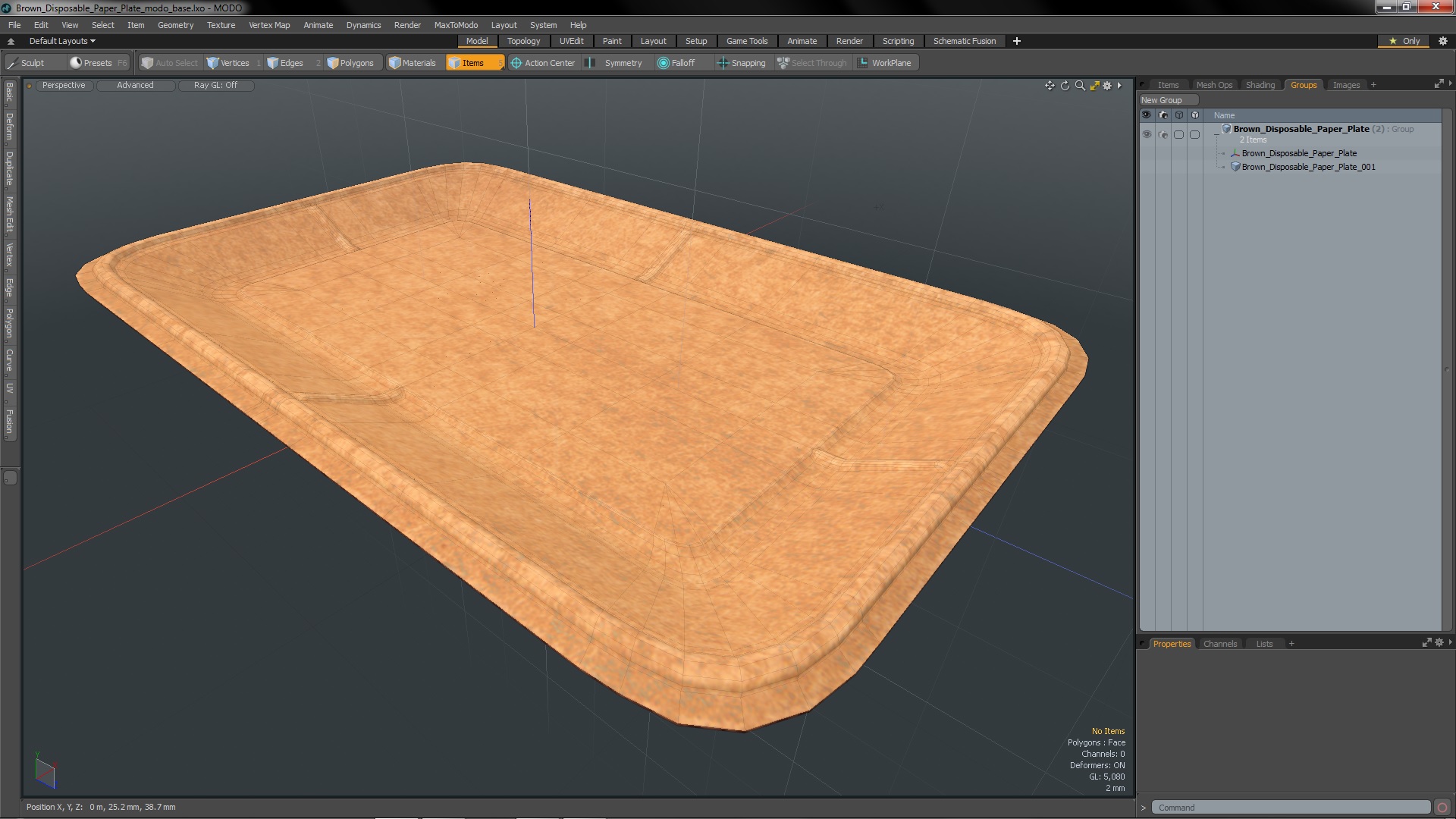3D Brown Disposable Paper Plate model